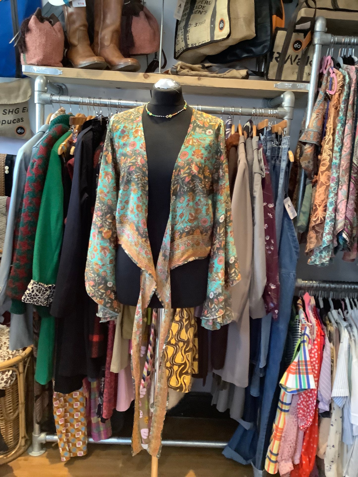 Handmade Recycled Sari bell sleeve fabric wrap top