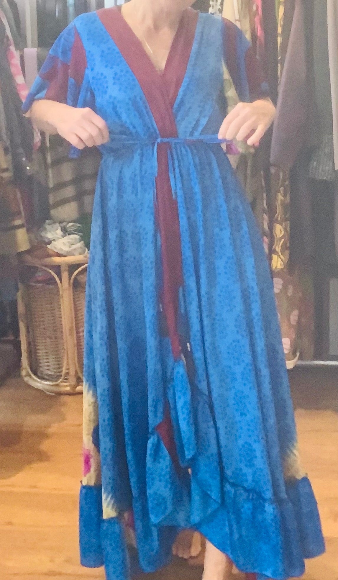 Handmade boho/prairie style silk sari dress