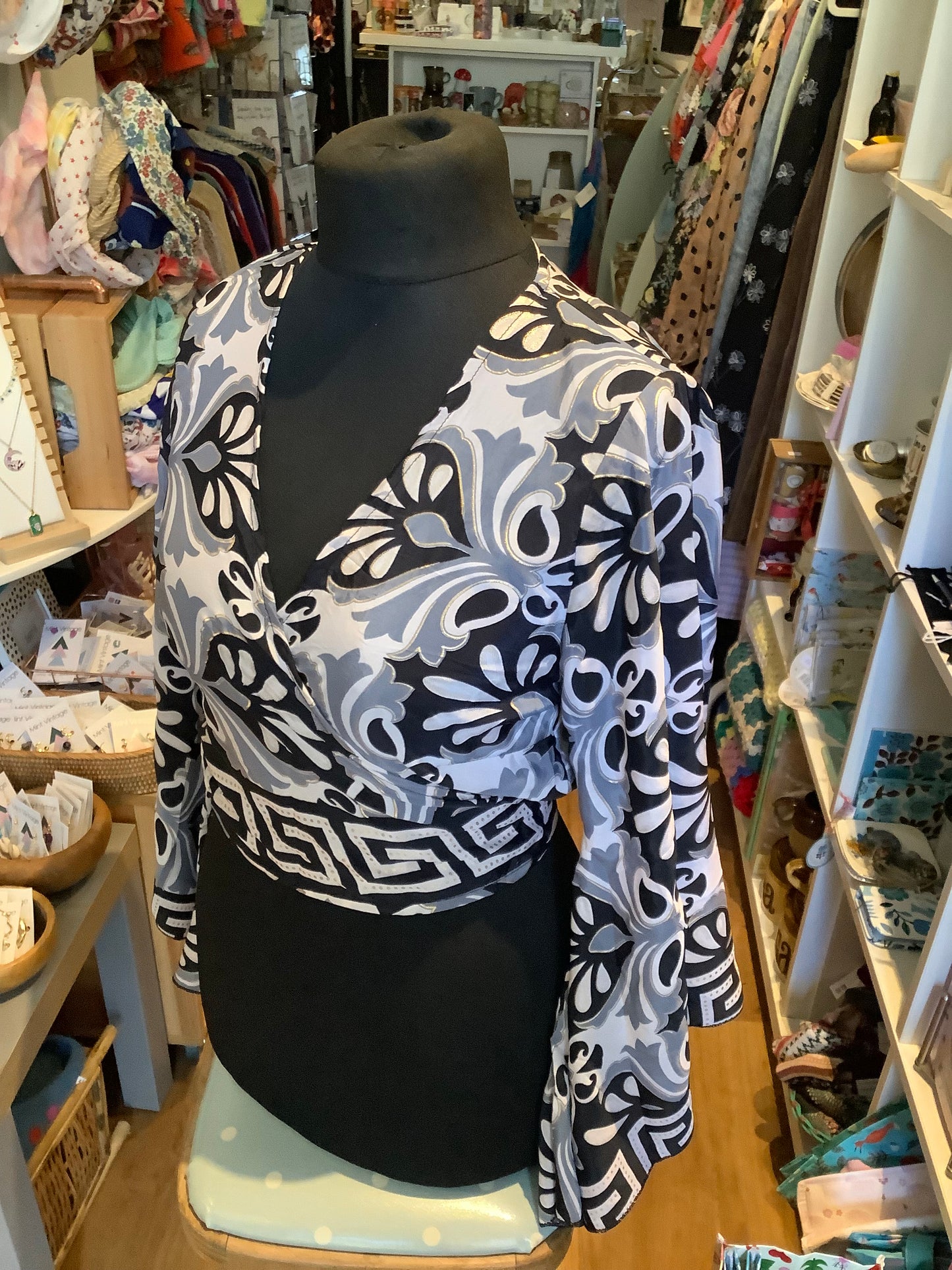 Handmade sari fabric bell sleeve wrap top