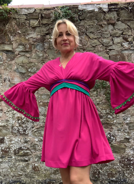 Hot Pink vintage bell sleeve dress sz ~ 8