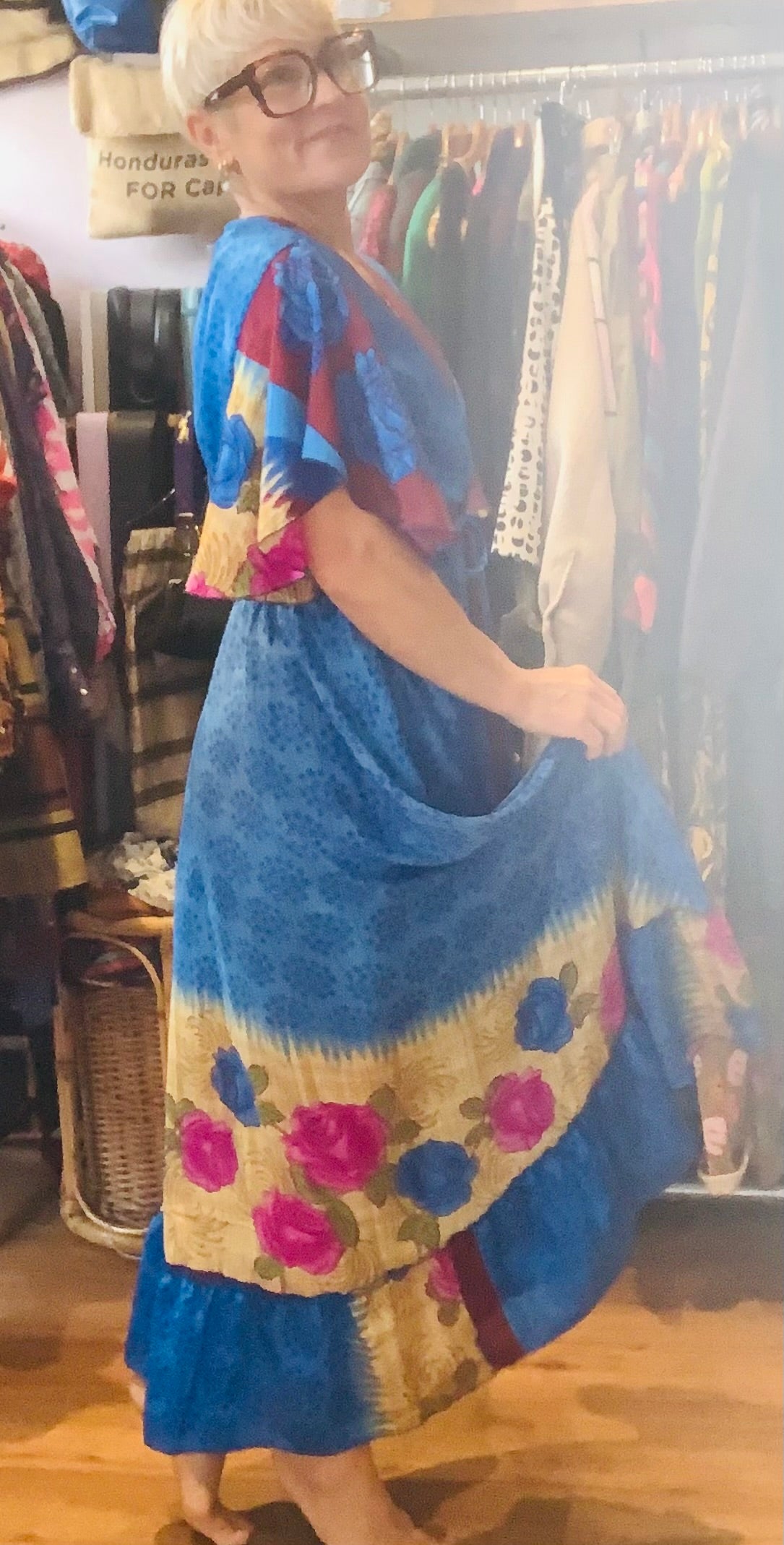 Handmade boho/prairie style silk sari dress