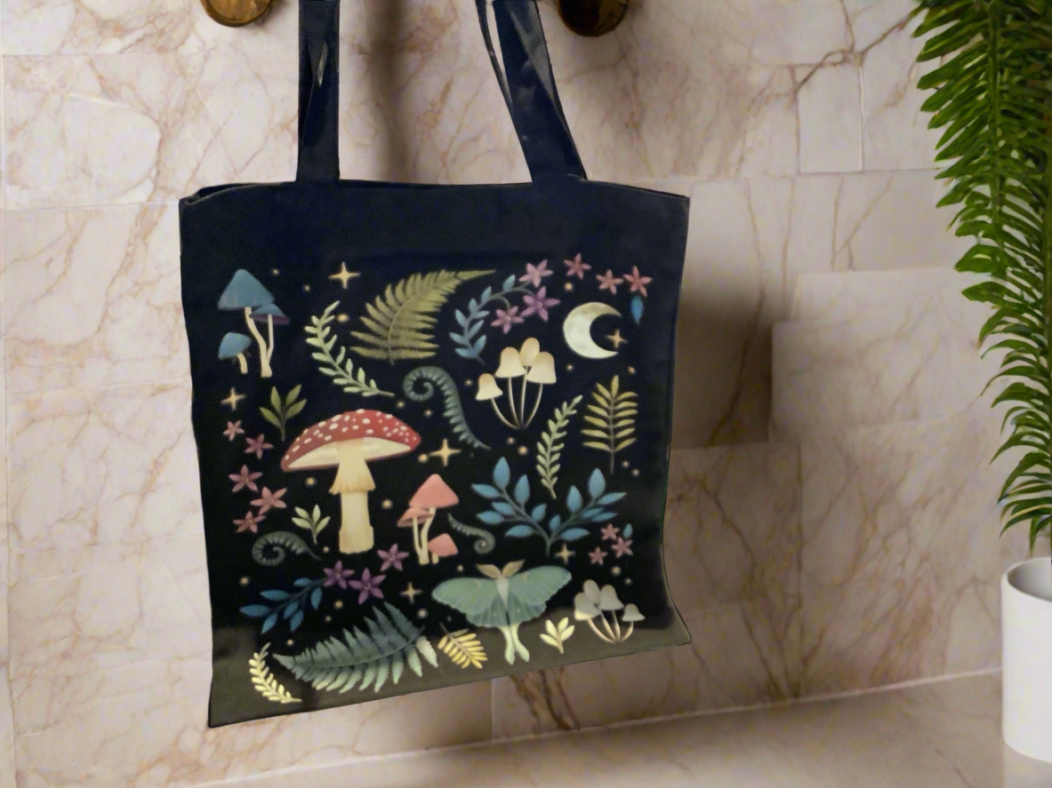 Black mushroom tote bag