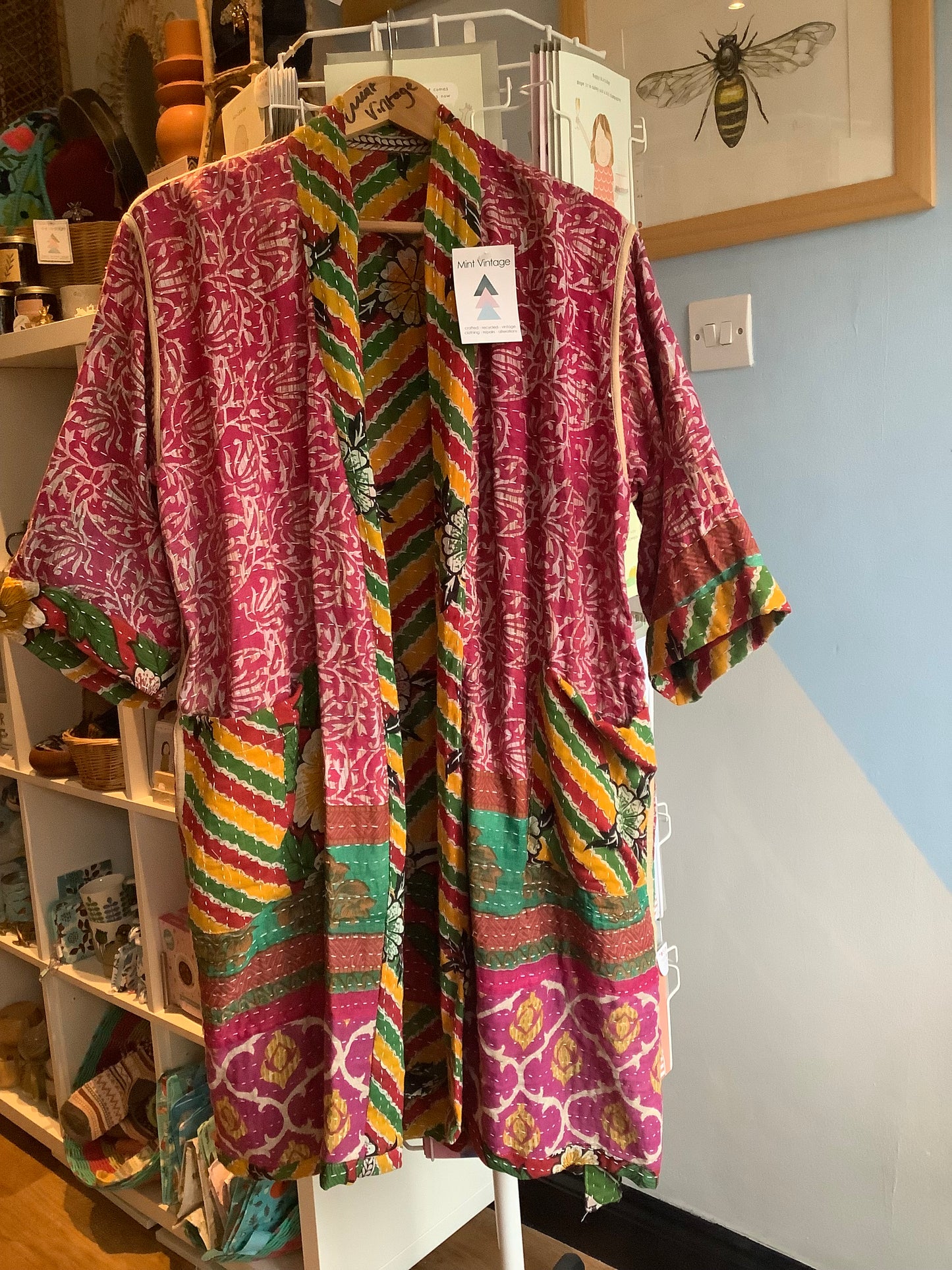 Hand made colourful Indian kantha quilted reversible jacket ~ free size 8-16