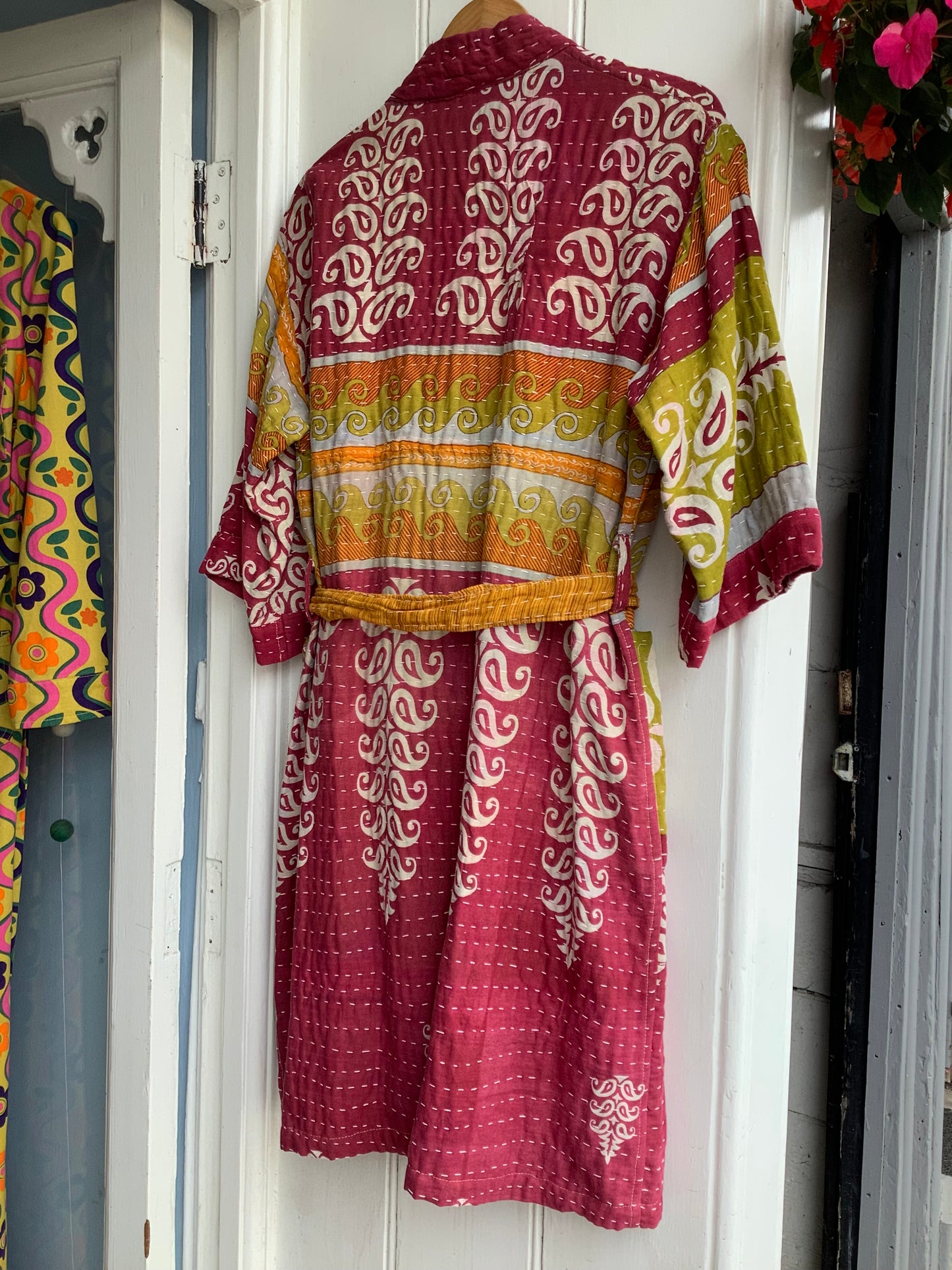 Hand made colourful Indian kantha quilted reversible jacket ~ free size 8-16