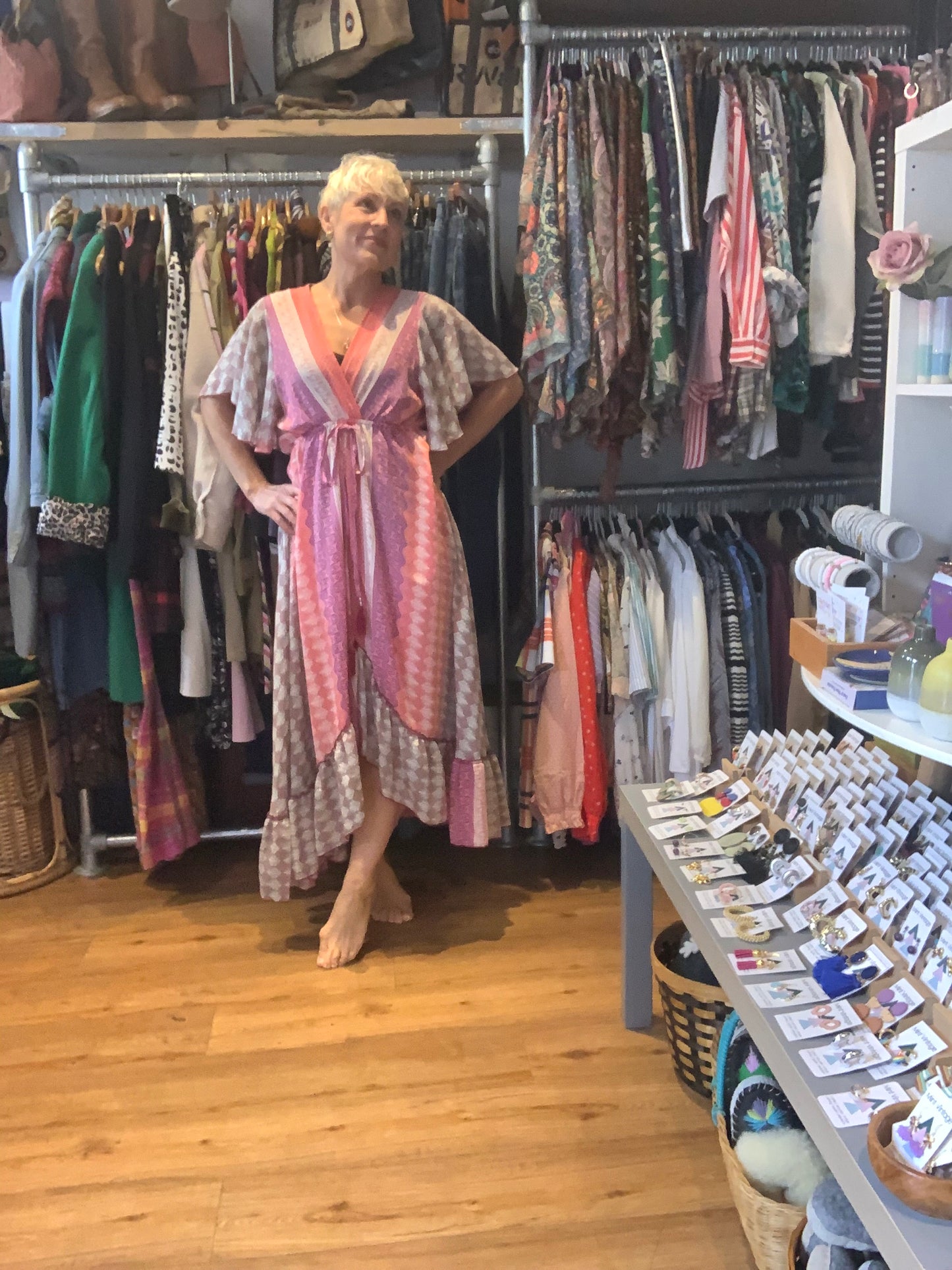 Handmade boho/prairie style silk sari dress