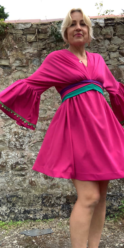Hot Pink vintage bell sleeve dress sz ~ 8