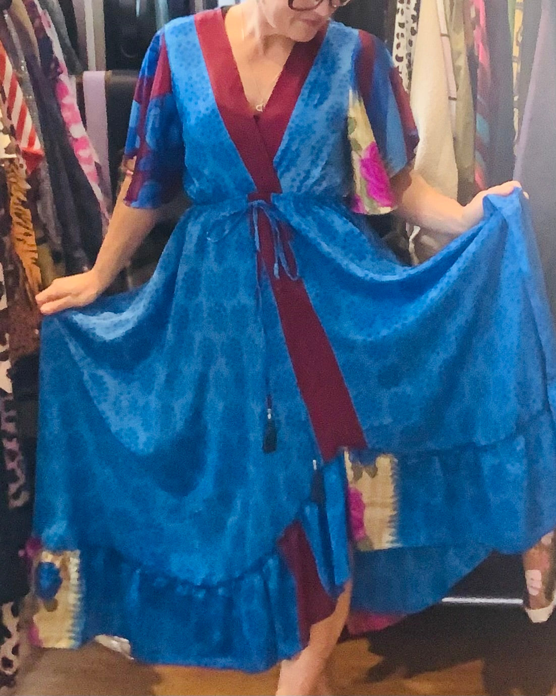 Handmade boho/prairie style silk sari dress