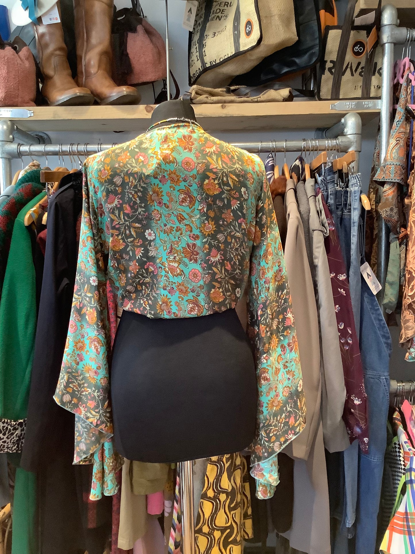 Handmade Recycled Sari bell sleeve fabric wrap top
