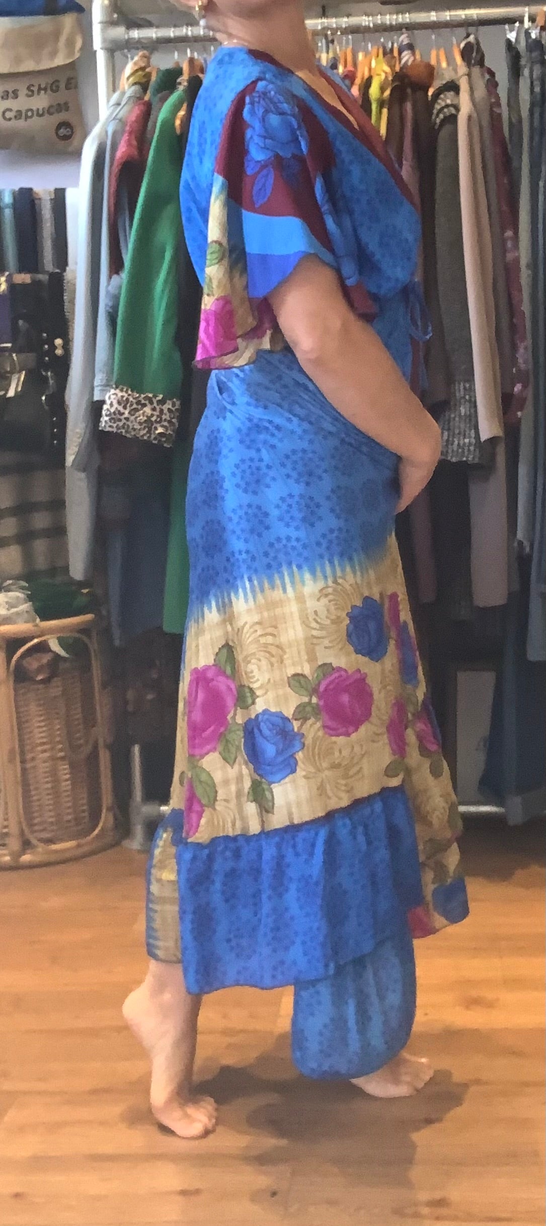 Handmade boho/prairie style silk sari dress