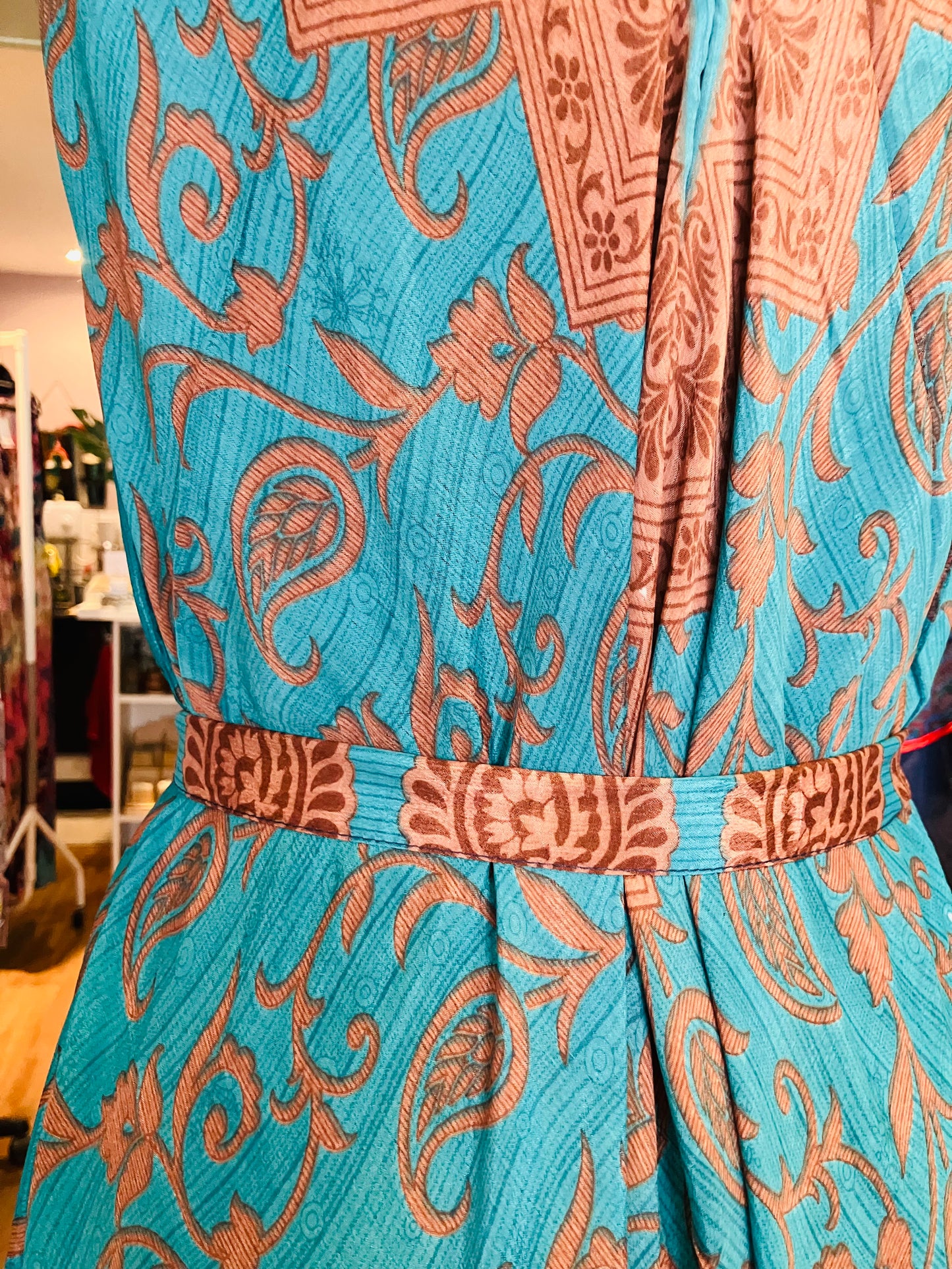 Hand made Indian sari fabric belted jumpsuit Romper ~ free size 8-18