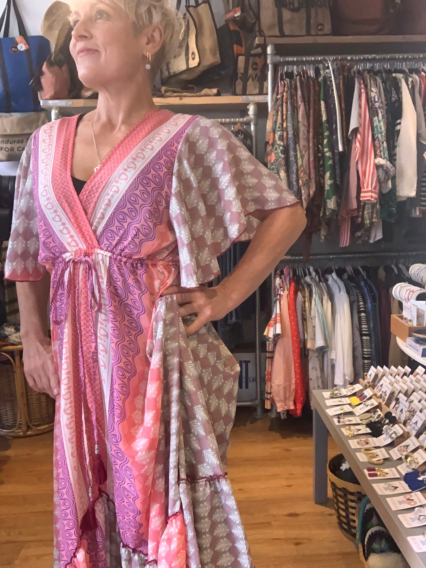 Handmade boho/prairie style silk sari dress