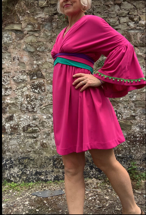 Hot Pink vintage bell sleeve dress sz ~ 8