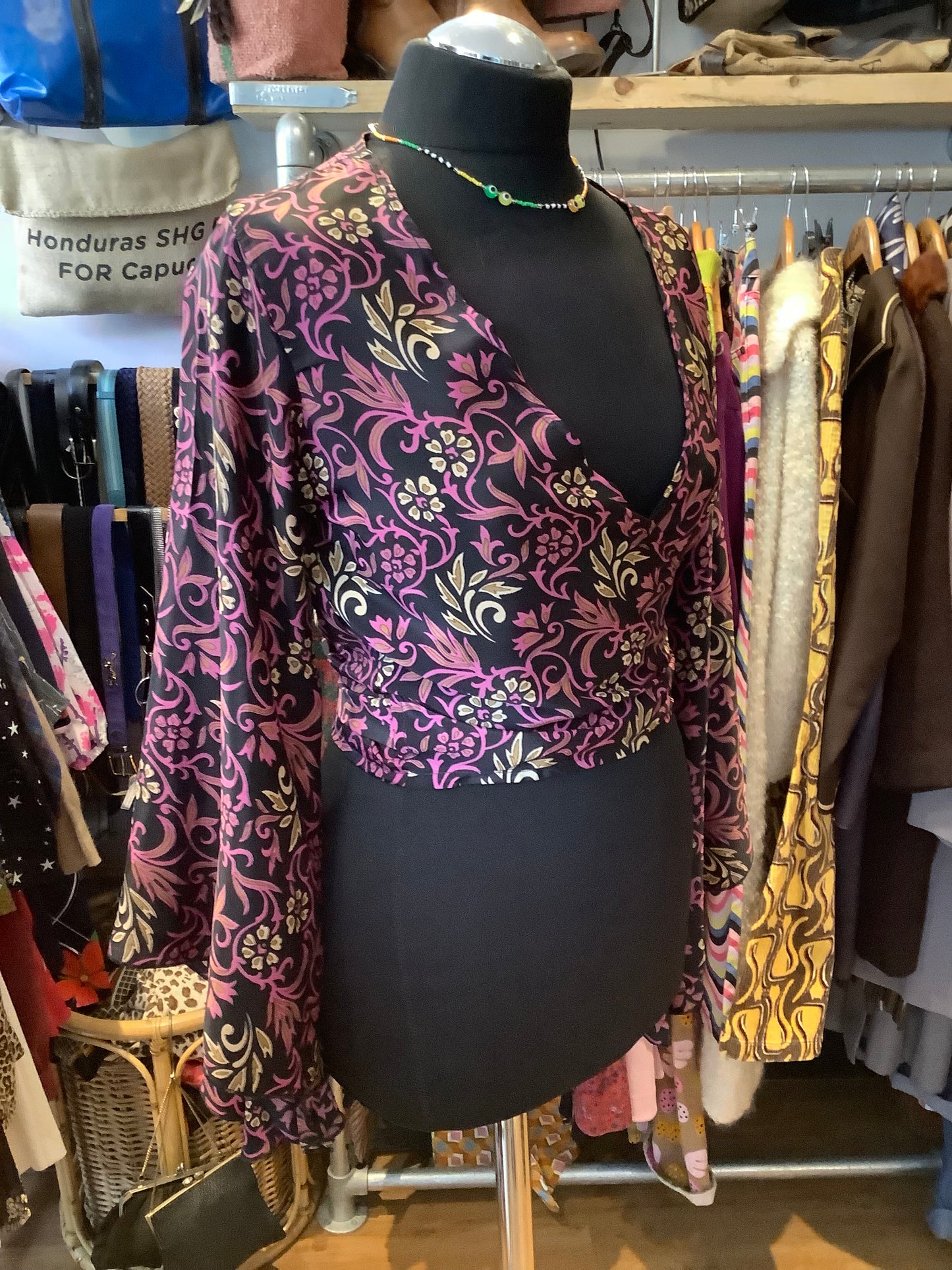 Handmade Indian silk sari fabric wrap top