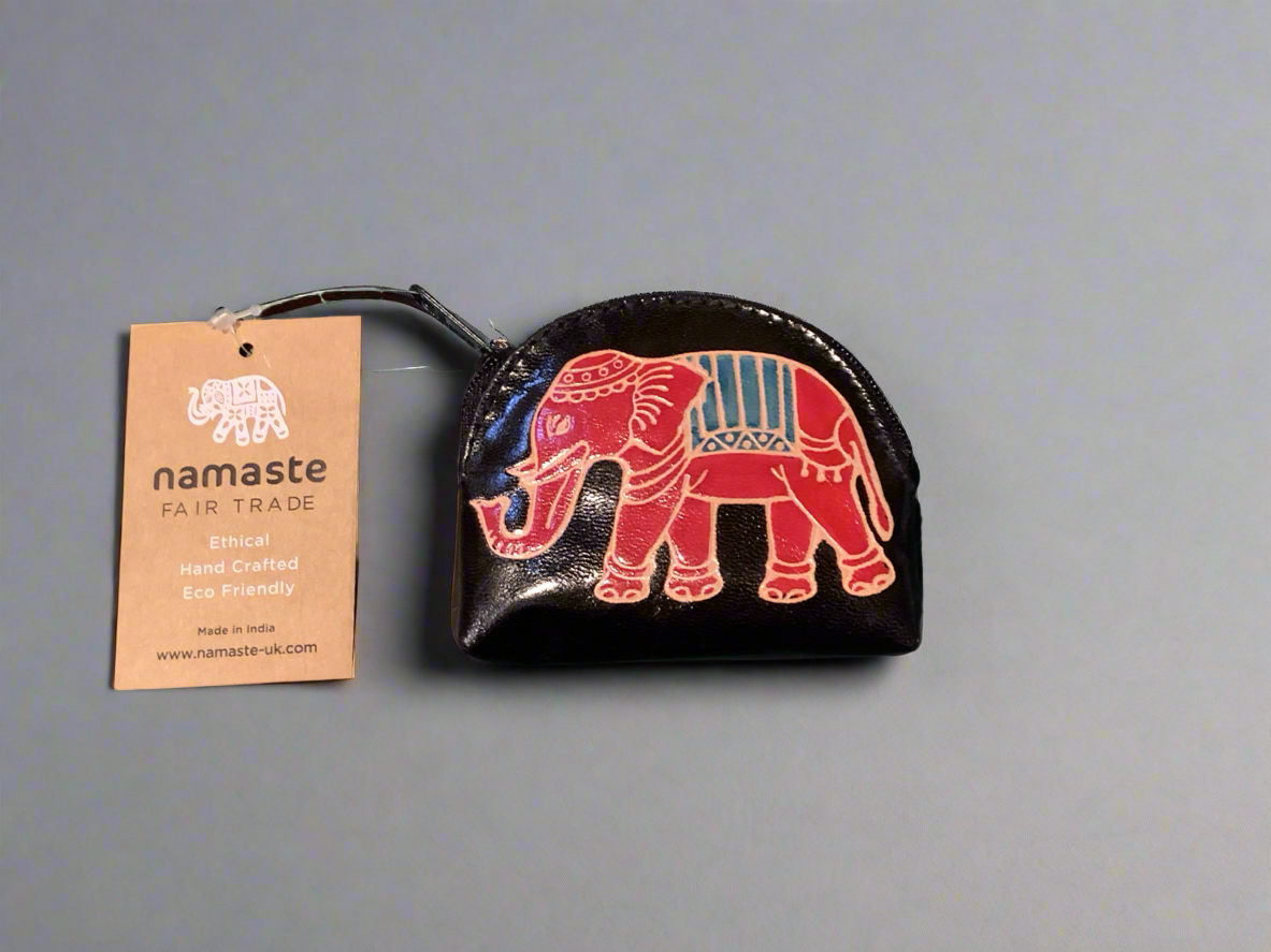 Namaste leather elephant zip coin purse