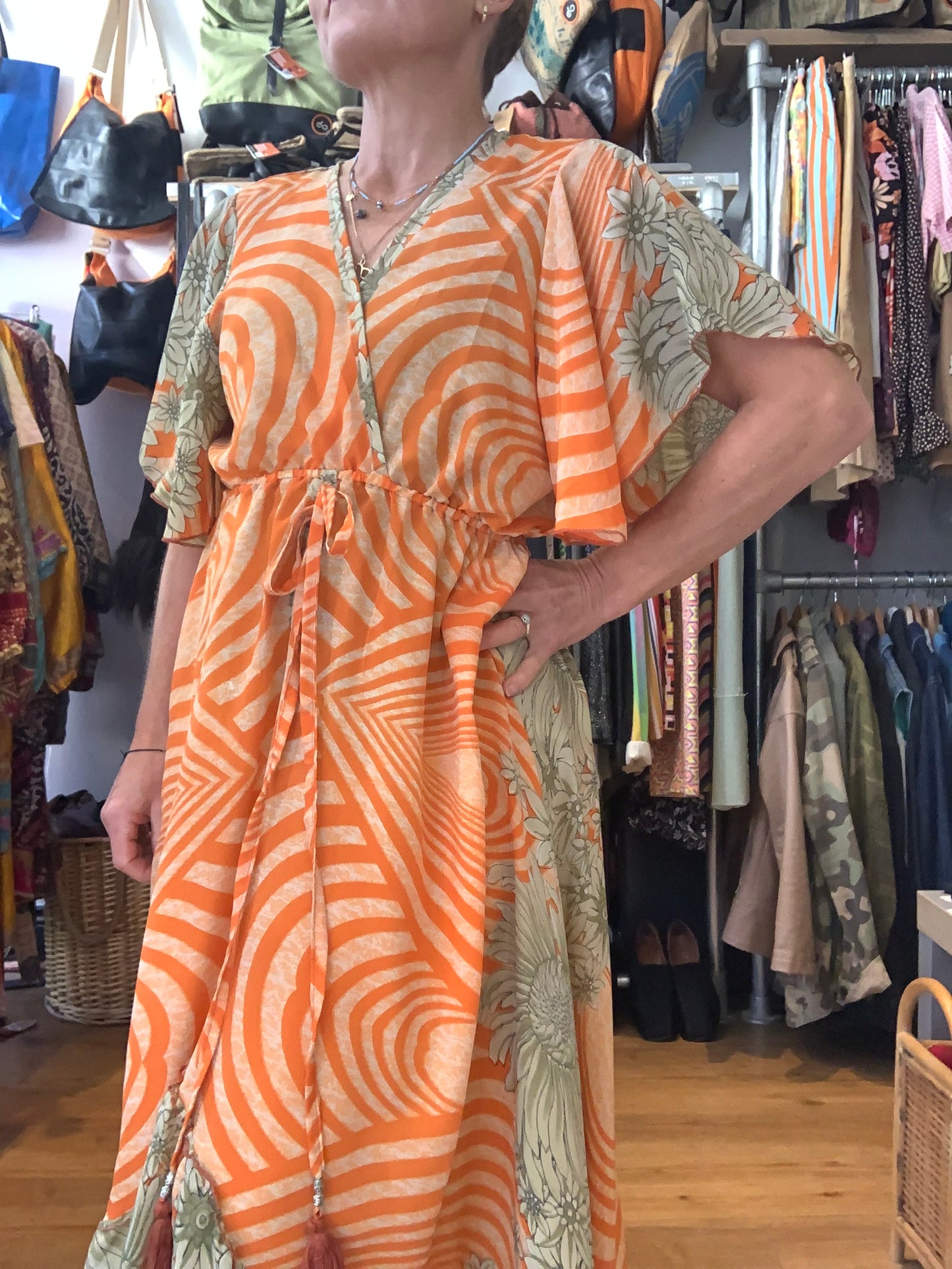 Handmade boho/prairie style dress made from vintage sari fabric