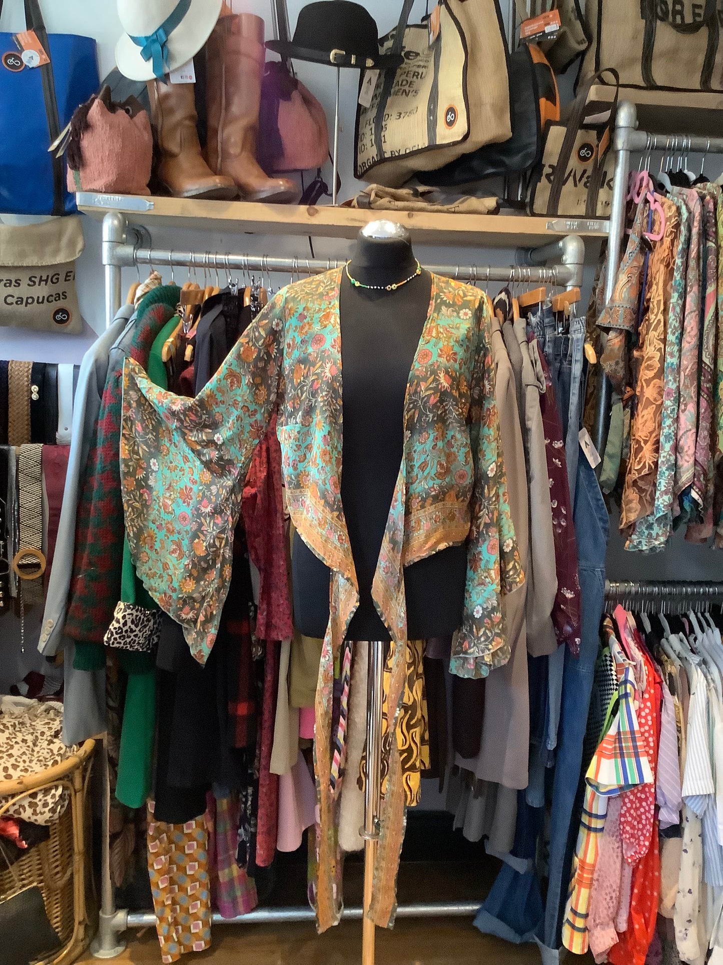 Handmade Recycled Sari bell sleeve fabric wrap top