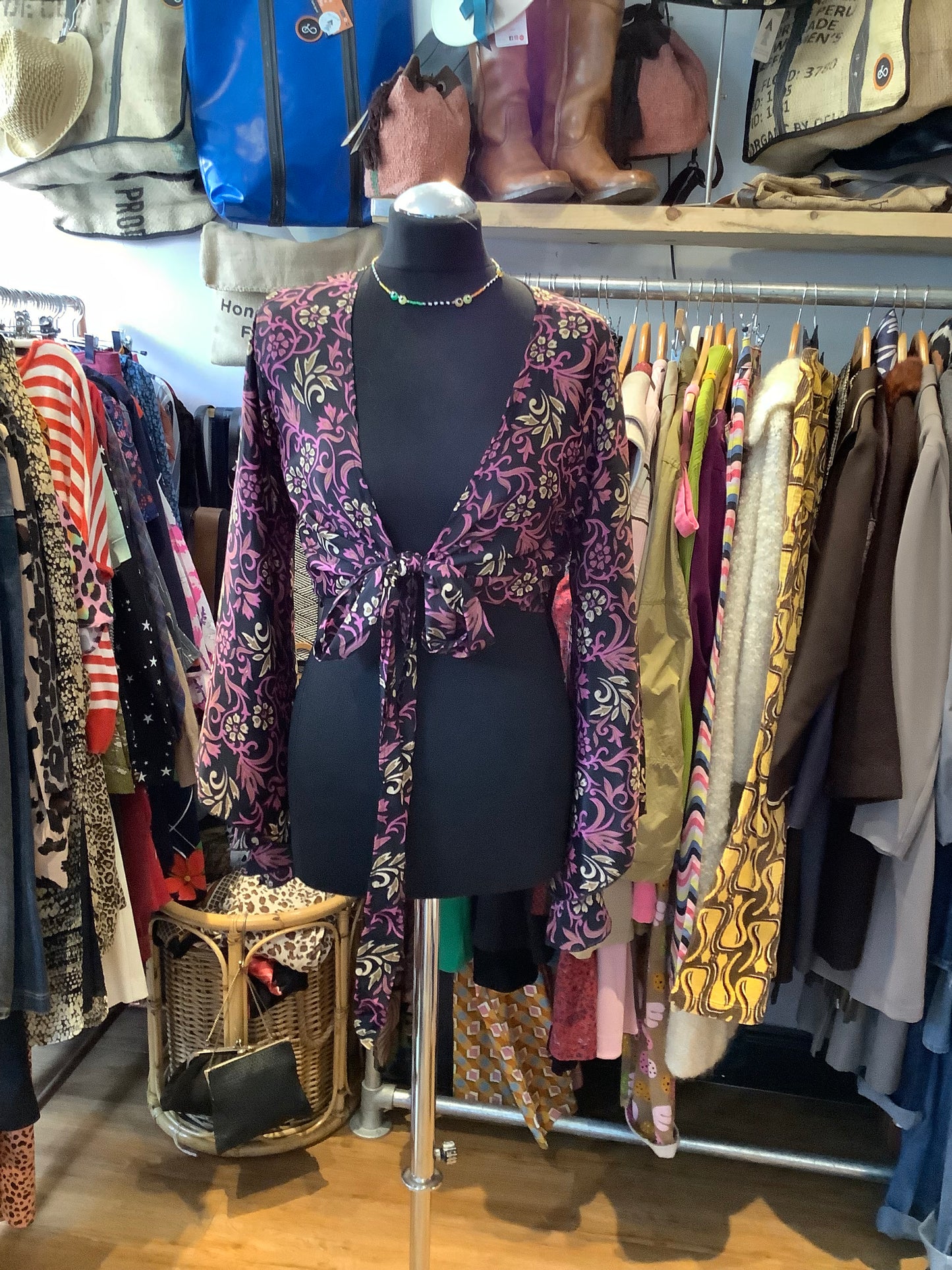 Handmade Indian silk sari fabric wrap top