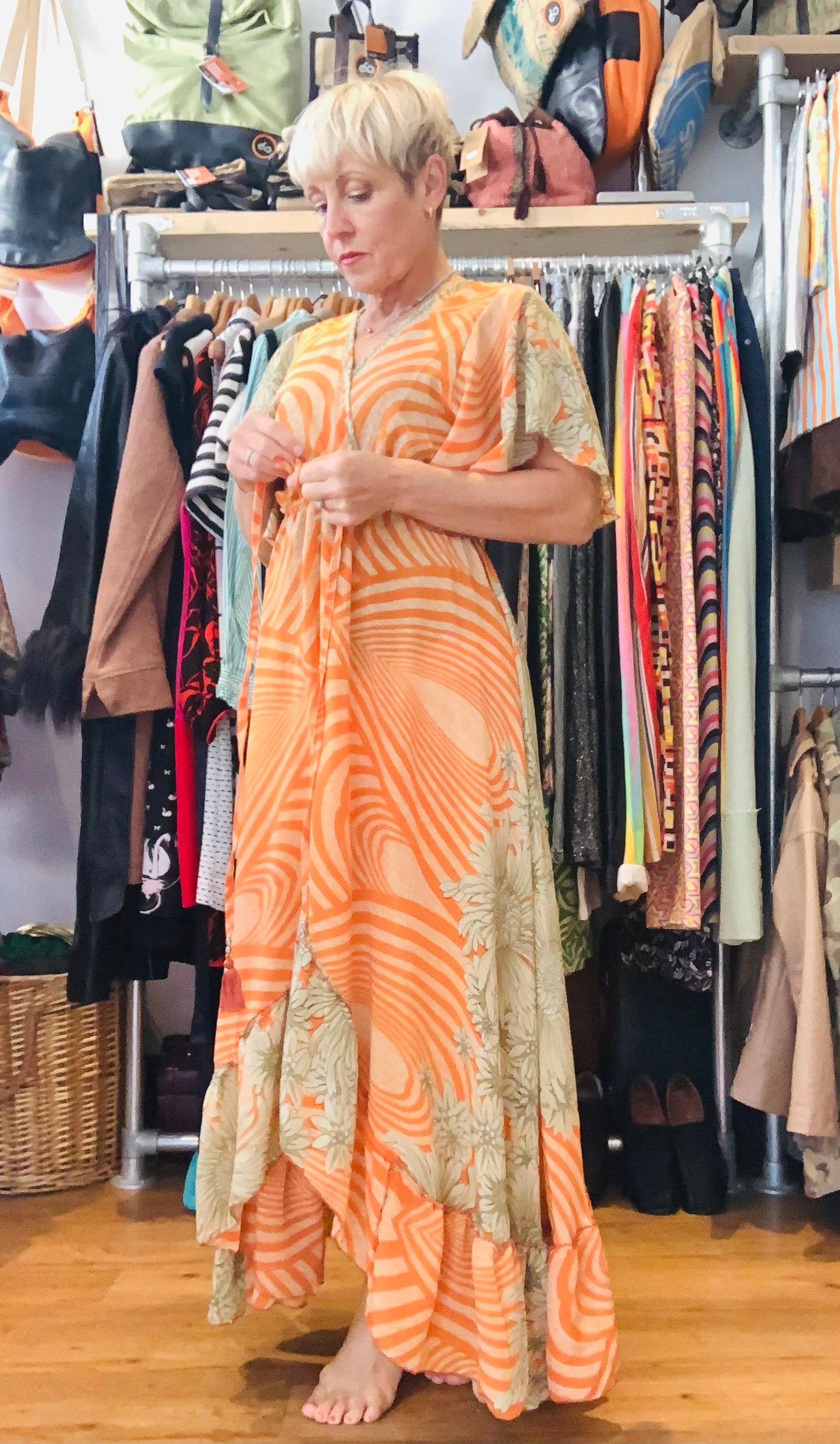Handmade boho/prairie style dress made from vintage sari fabric