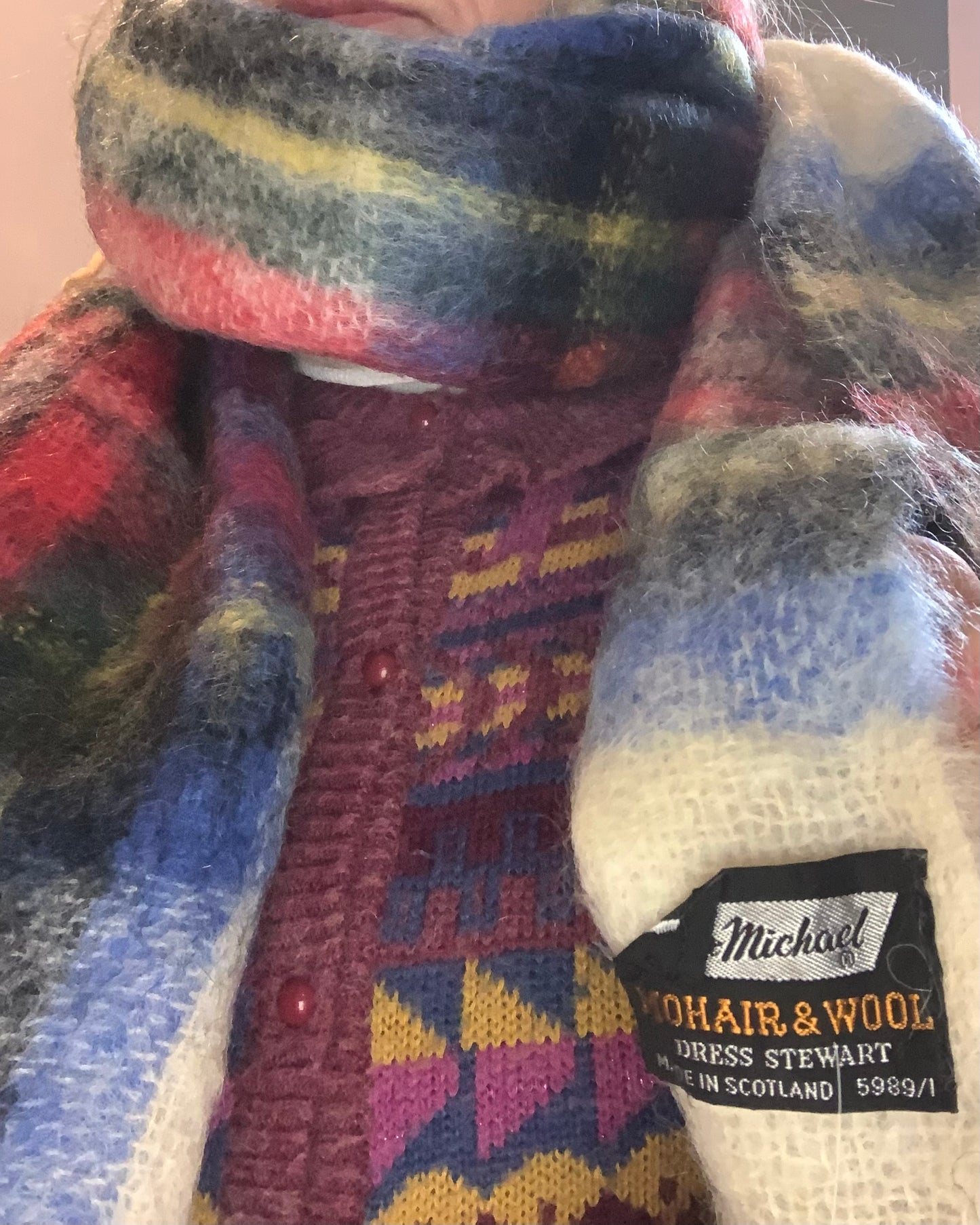 Vintage 1970’s st Michael Mohair wool tartan pattern scarf