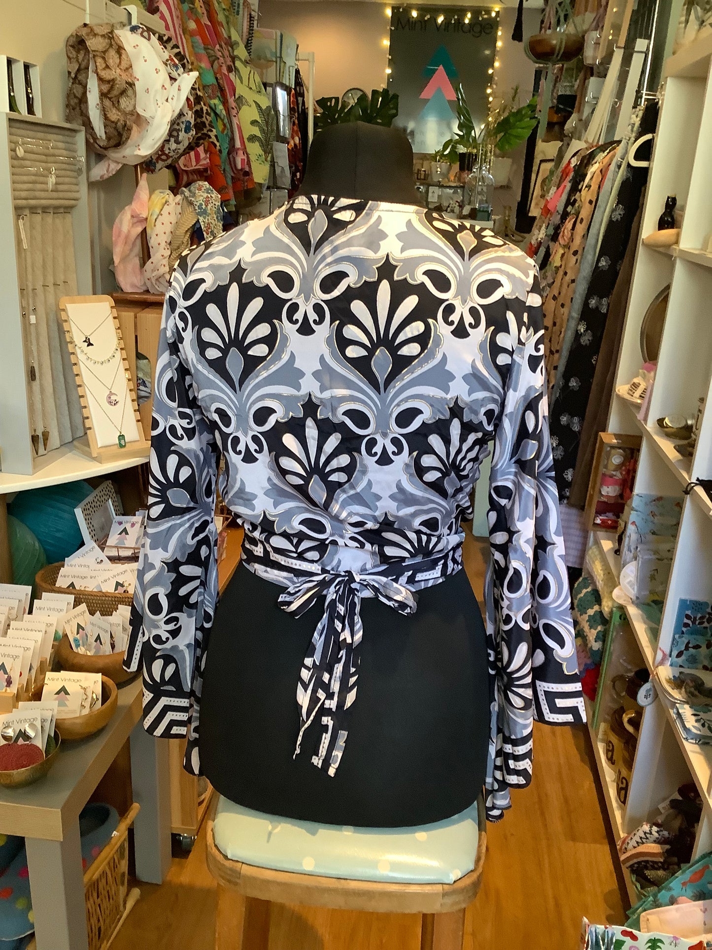 Handmade sari fabric bell sleeve wrap top