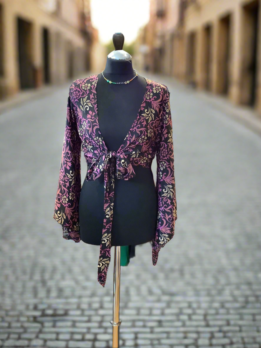 Handmade Indian silk sari fabric wrap top