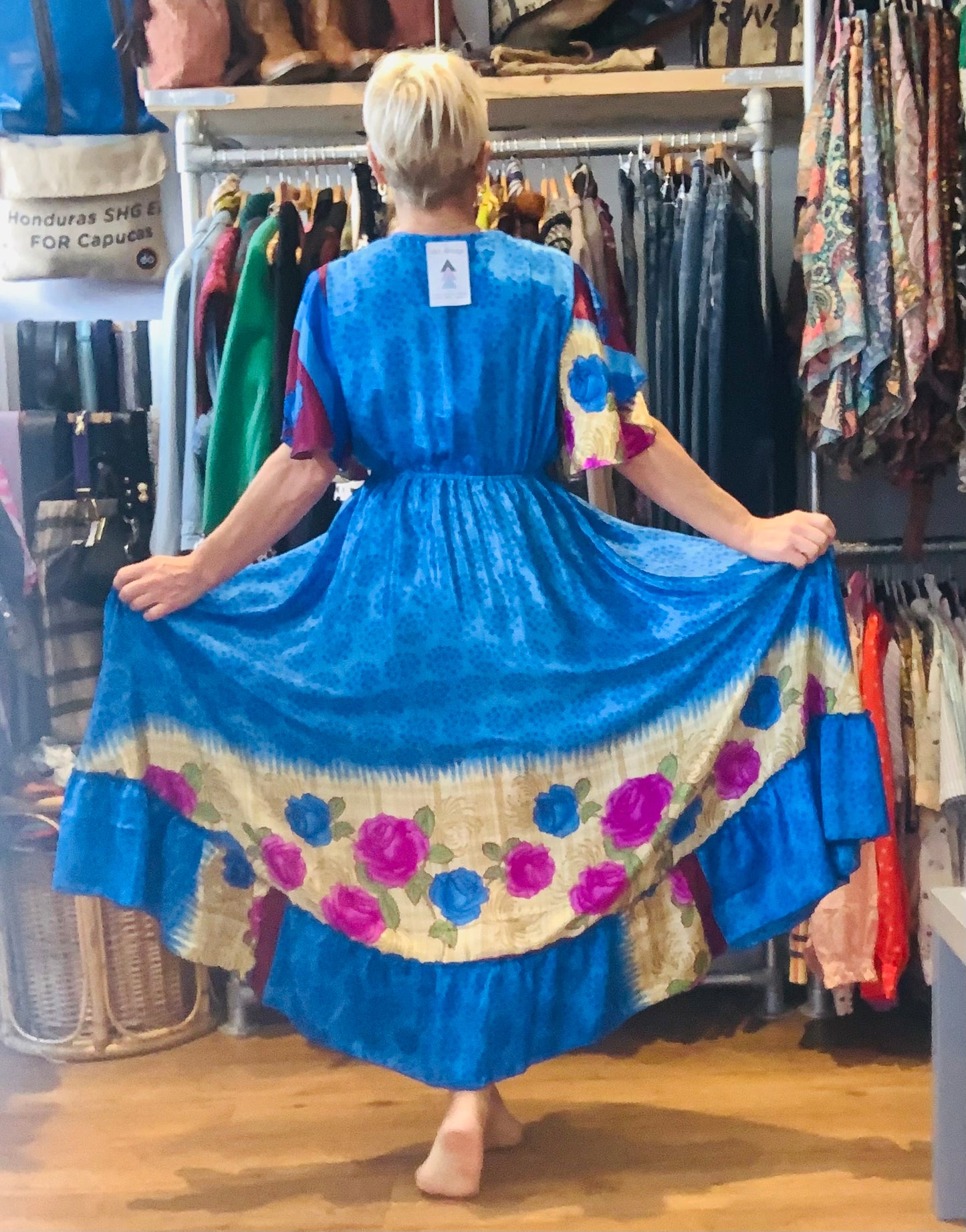Handmade boho/prairie style silk sari dress