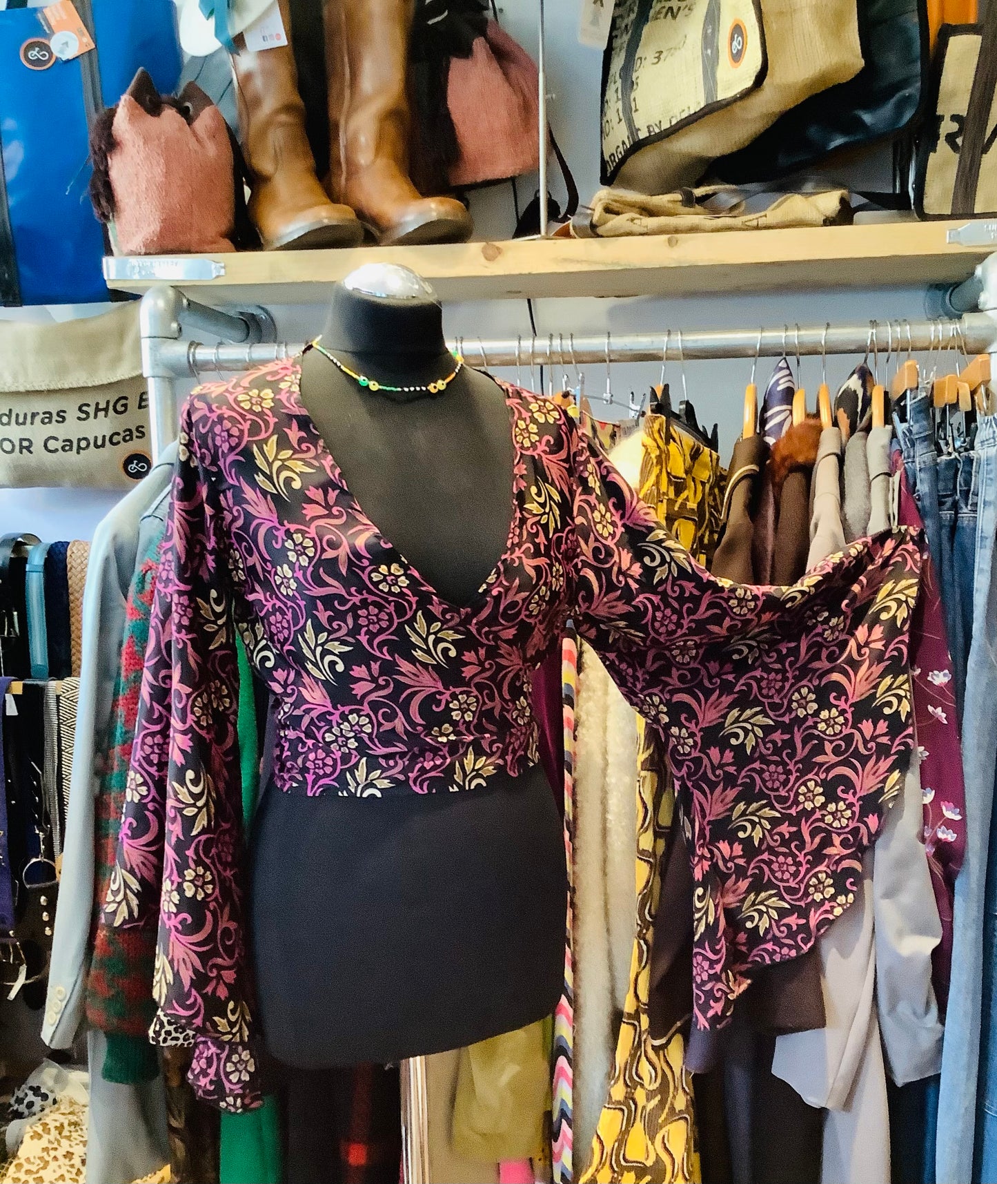Handmade Indian silk sari fabric wrap top