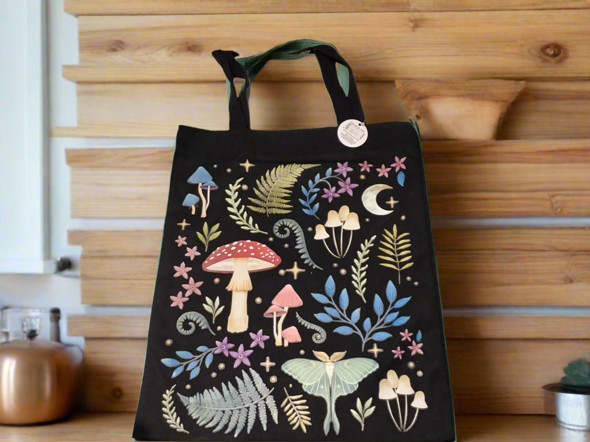 Black mushroom tote bag