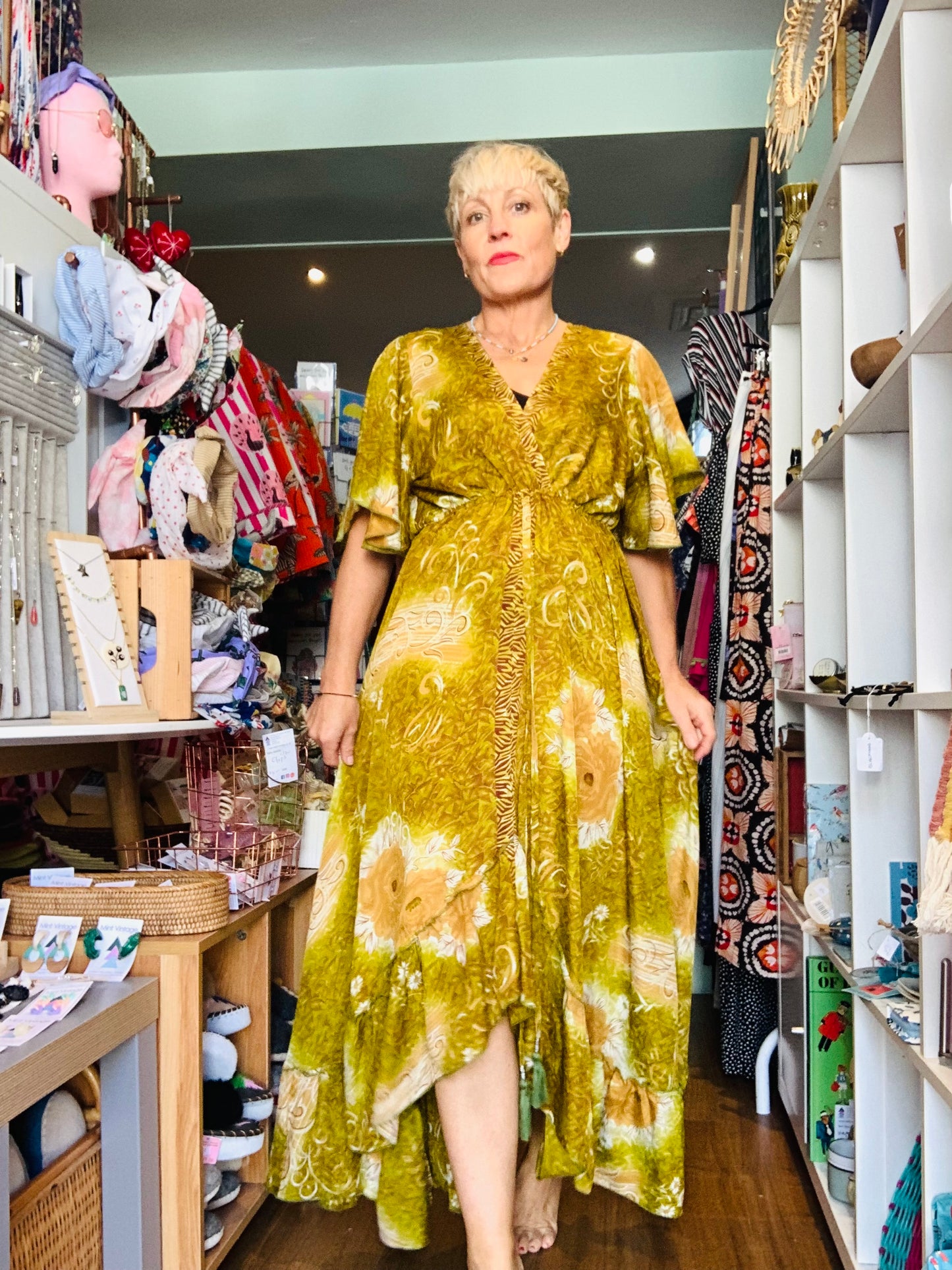 Handmade boho/prairie style silk sari dress