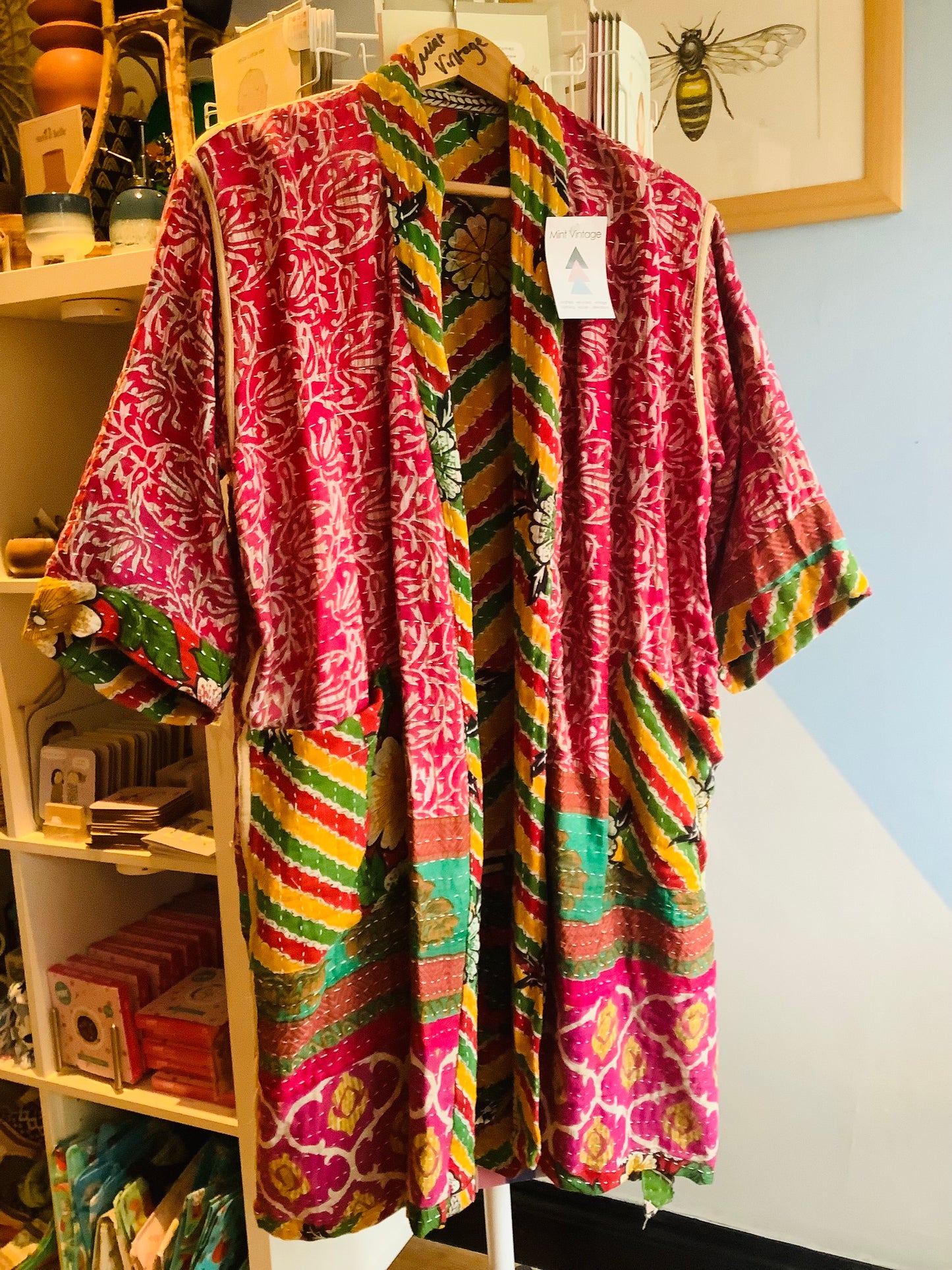 Hand made colourful Indian kantha quilted reversible jacket ~ free size 8-16