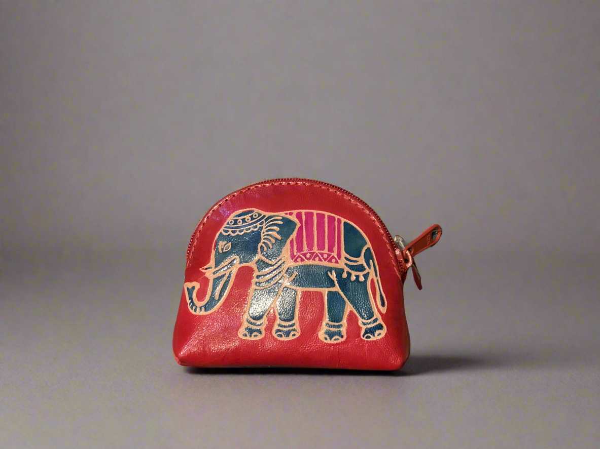 Namaste leather elephant zip coin purse