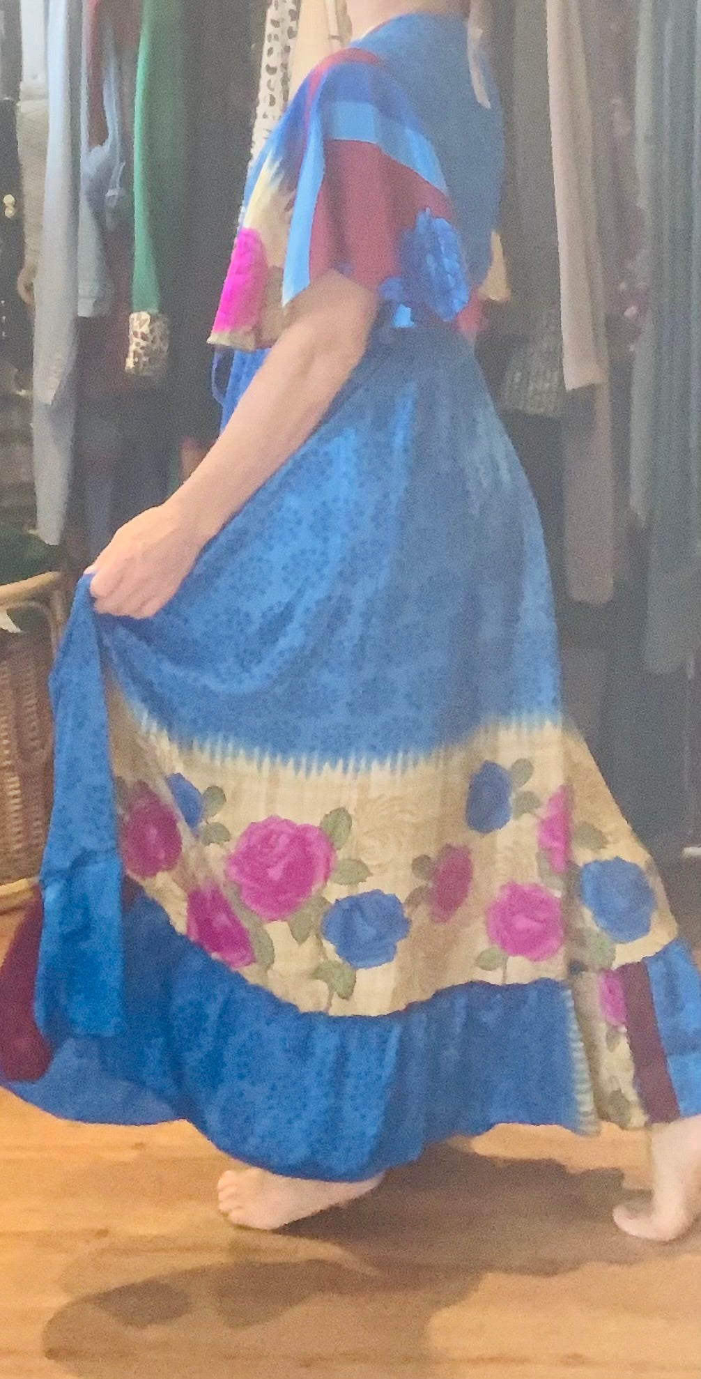 Handmade boho/prairie style silk sari dress