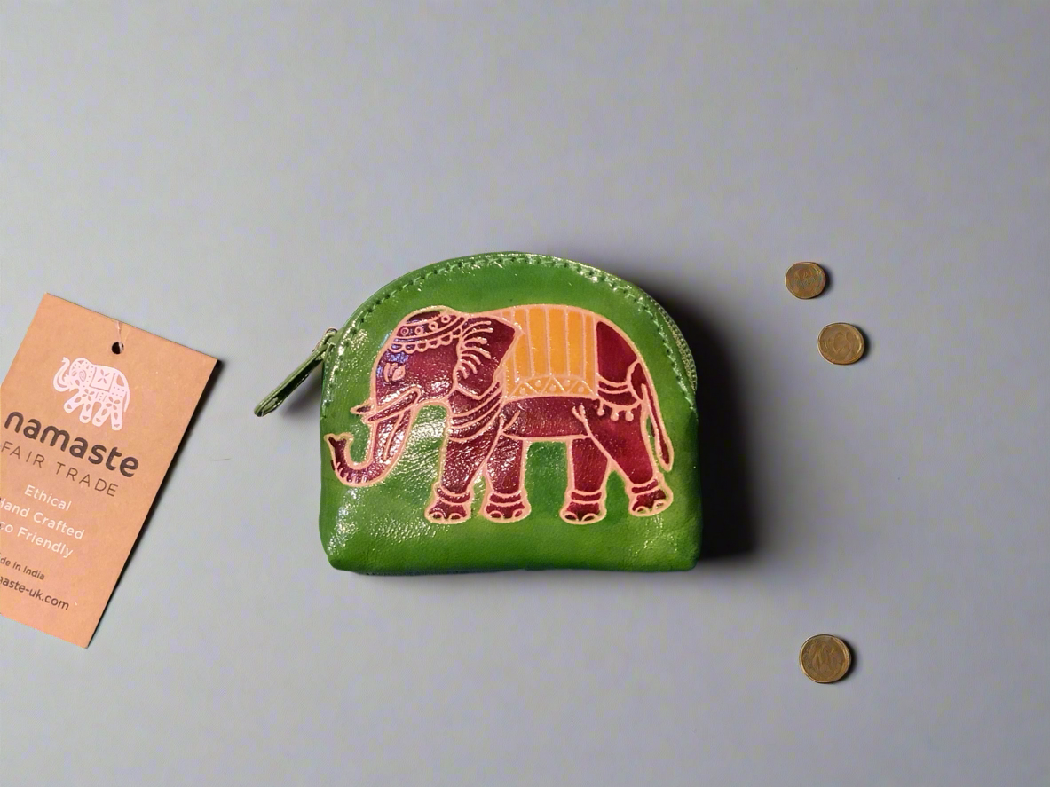 Namaste leather elephant zip coin purse