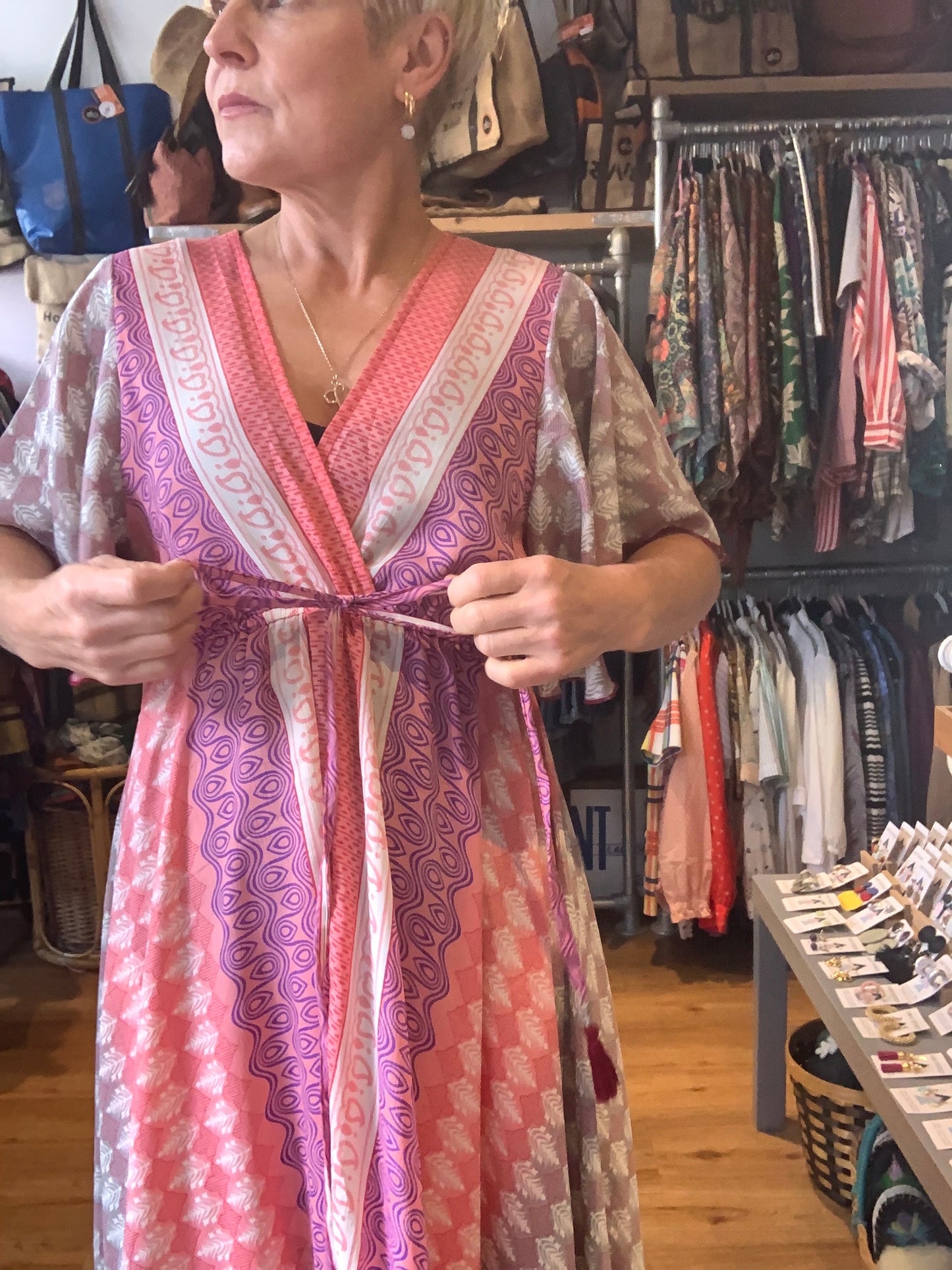 Handmade boho/prairie style silk sari dress