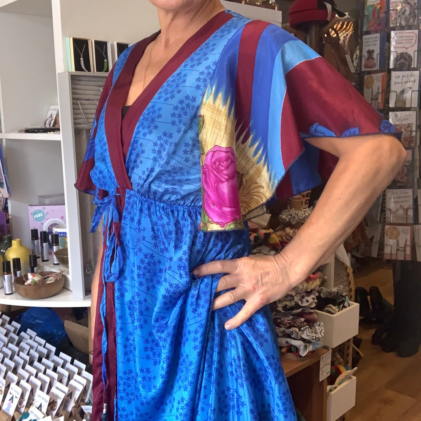 Handmade boho/prairie style silk sari dress