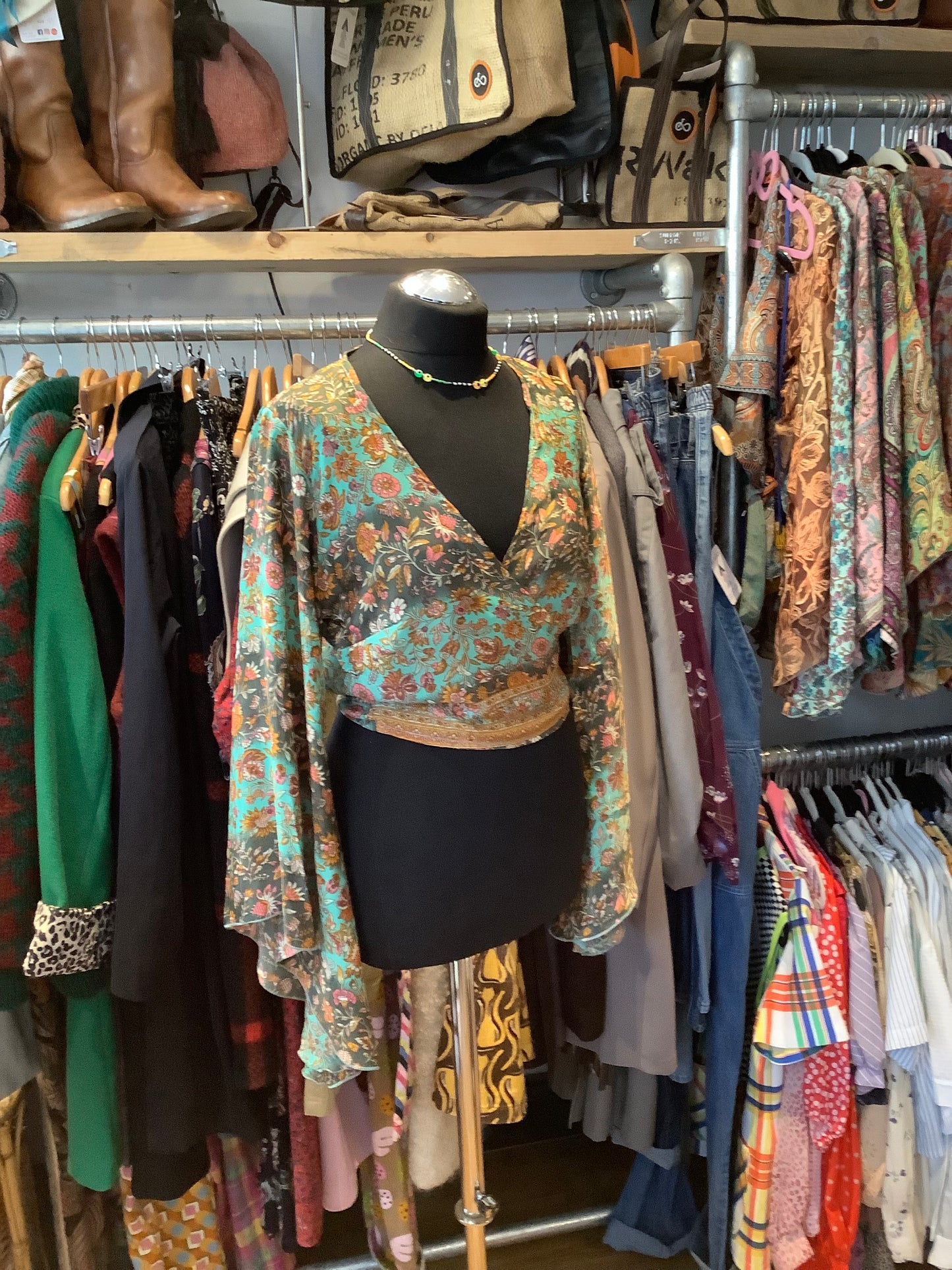 Handmade Recycled Sari bell sleeve fabric wrap top