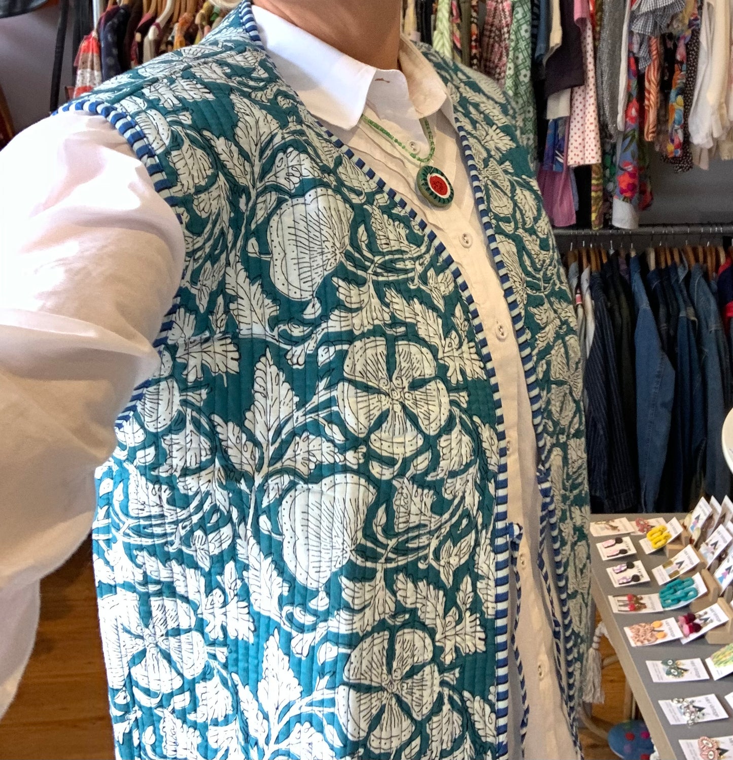 Handmade quilted Indian blockprint ethnic patterned gilet/waistcoat sz 8-10