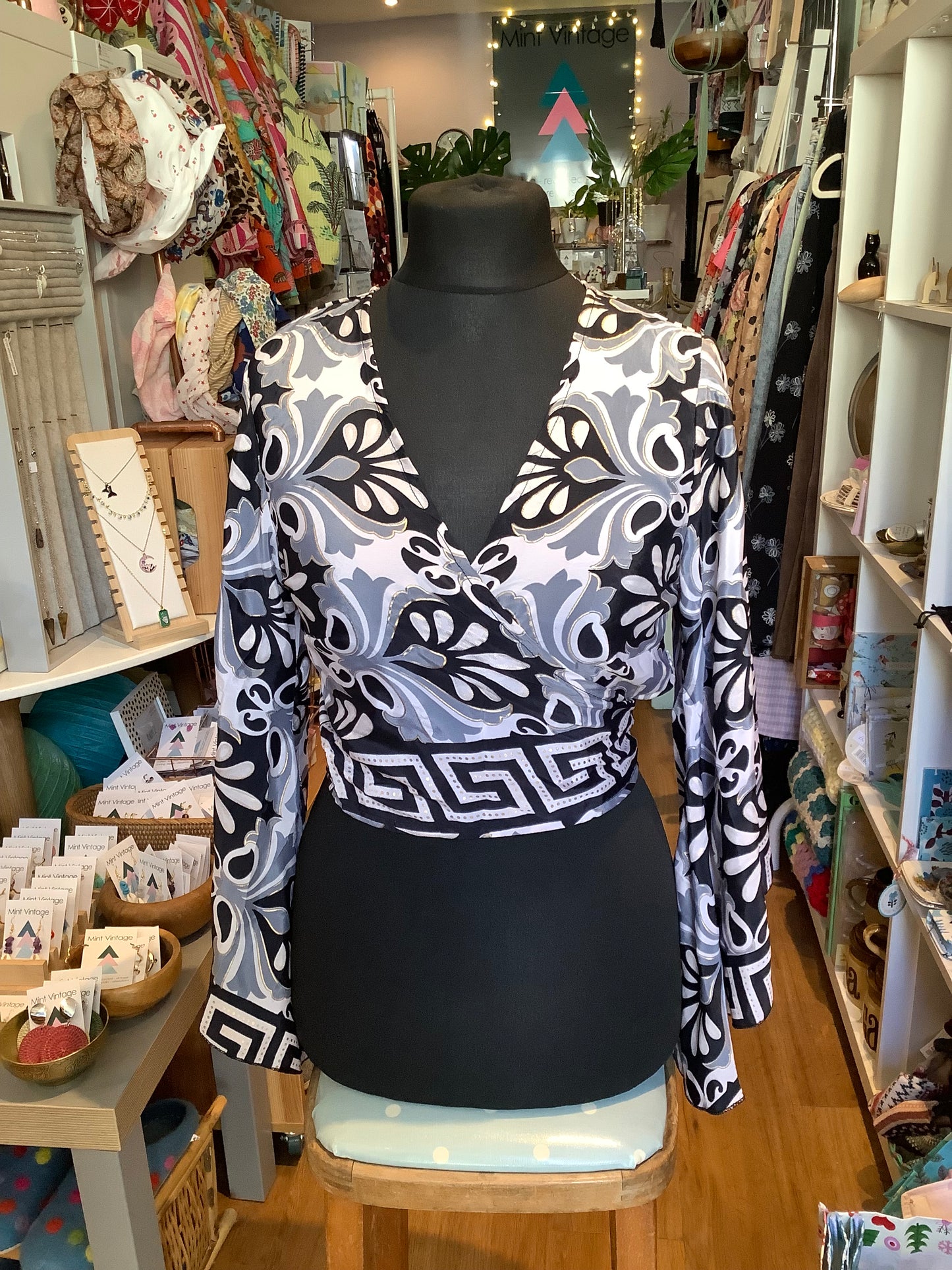 Handmade sari fabric bell sleeve wrap top