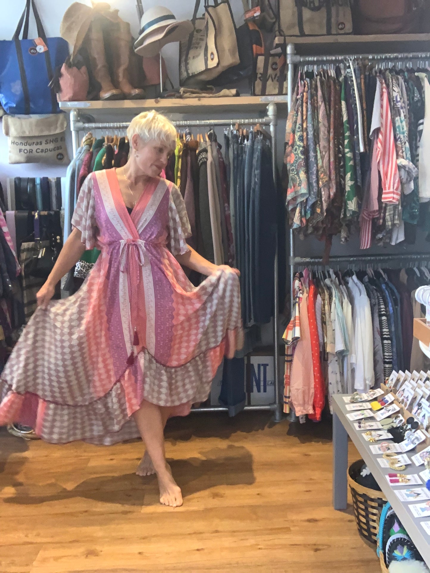Handmade boho/prairie style silk sari dress