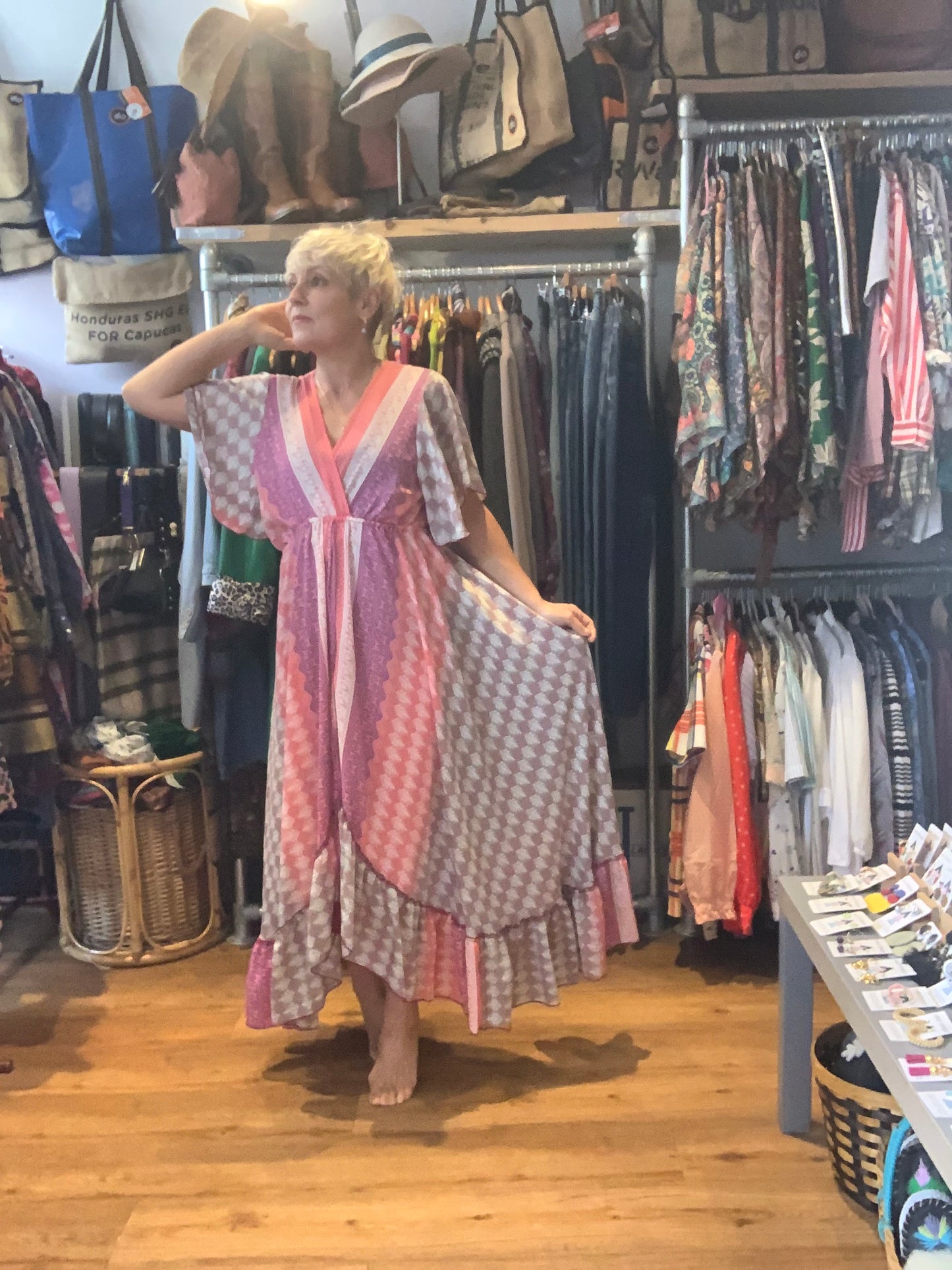 Handmade boho/prairie style silk sari dress