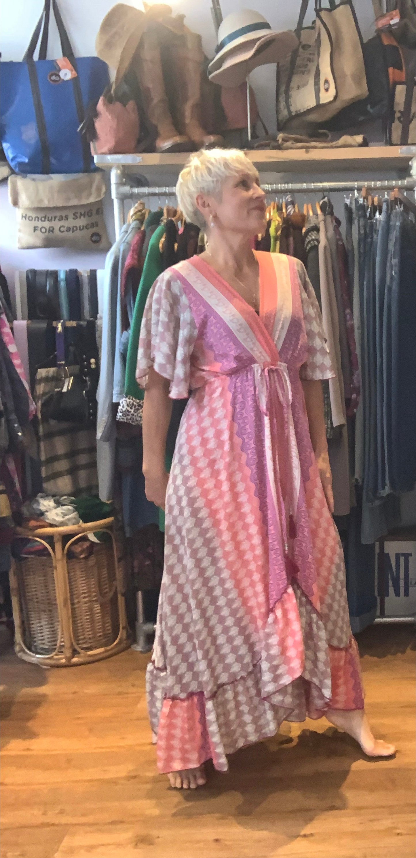 Handmade boho/prairie style silk sari dress