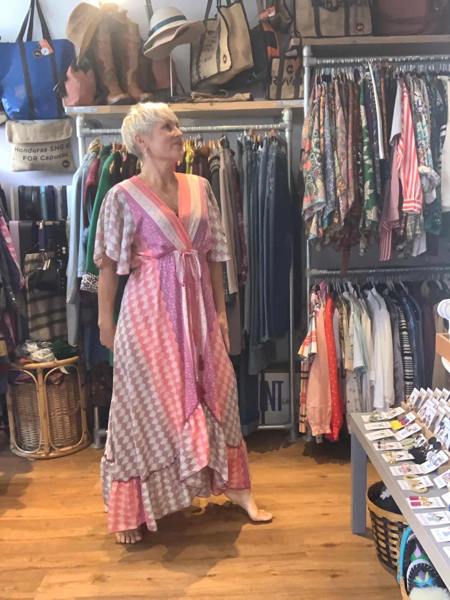 Handmade boho/prairie style silk sari dress