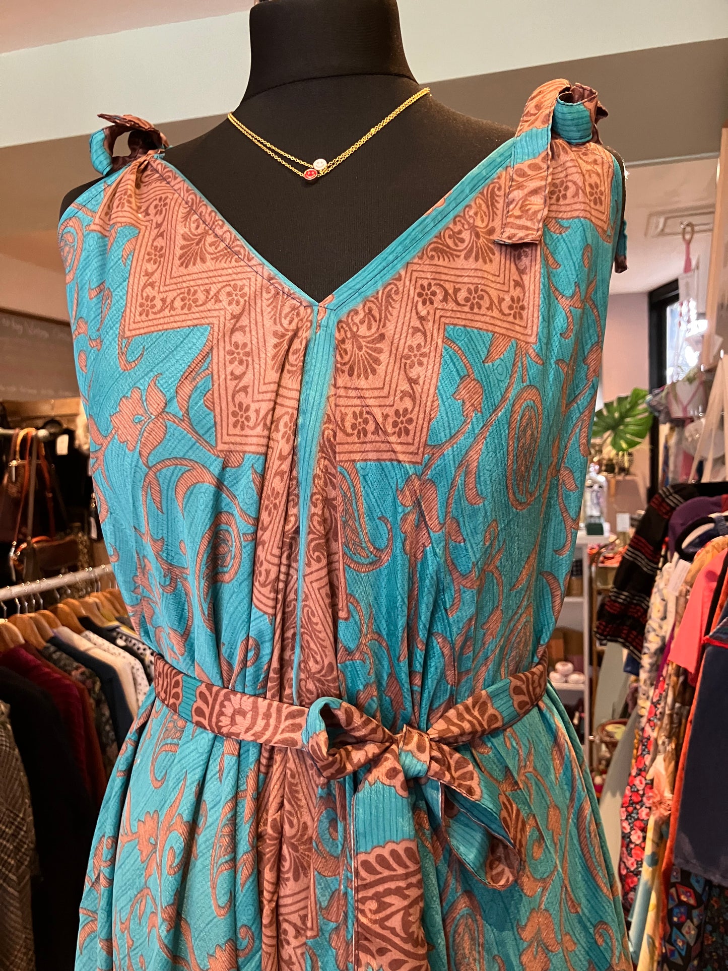 Hand made Indian sari fabric belted jumpsuit Romper ~ free size 8-18
