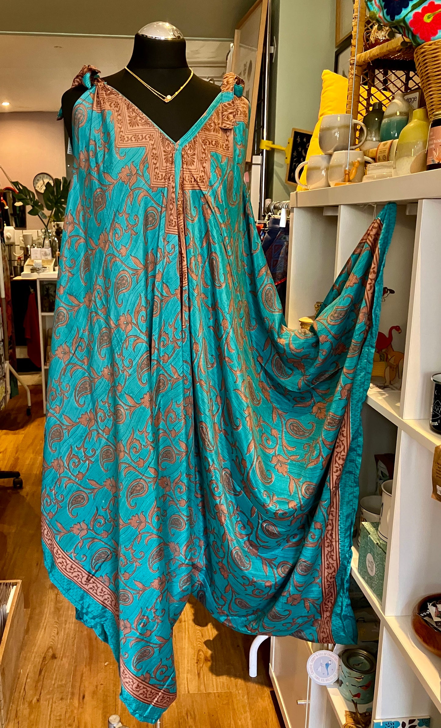 Hand made Indian sari fabric belted jumpsuit Romper ~ free size 8-18