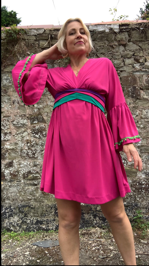 Hot Pink vintage bell sleeve dress sz ~ 8