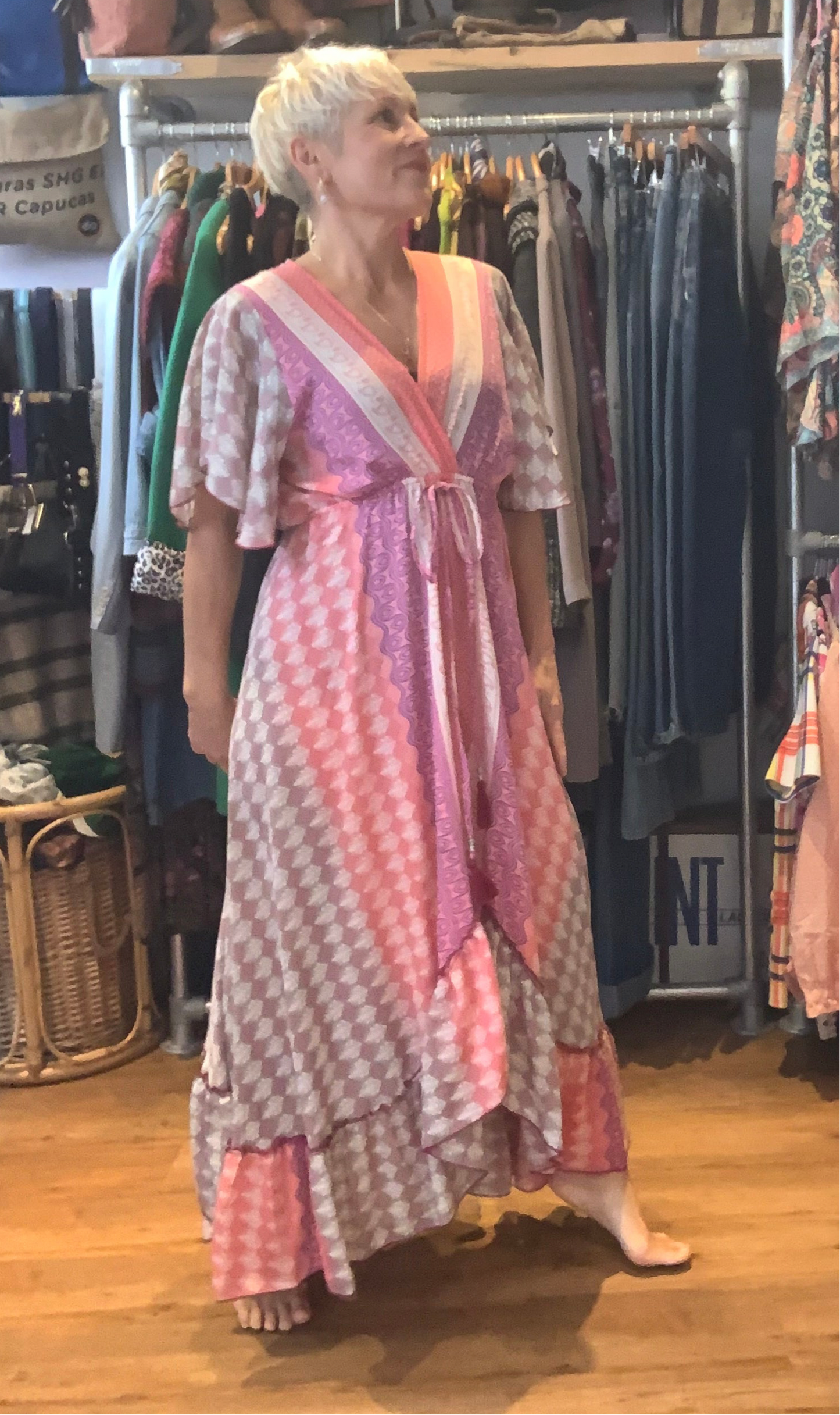 Handmade boho/prairie style silk sari dress