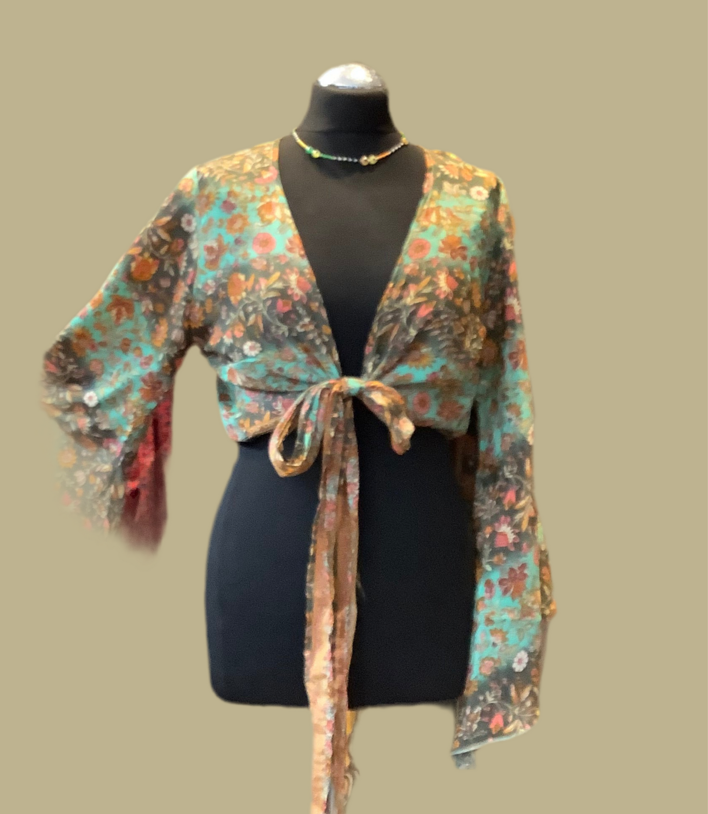 Handmade Recycled Sari bell sleeve fabric wrap top