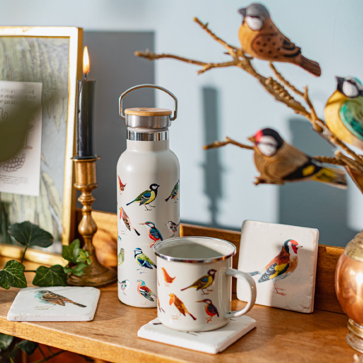 Sass and Belle vintage garden birds enamel mug