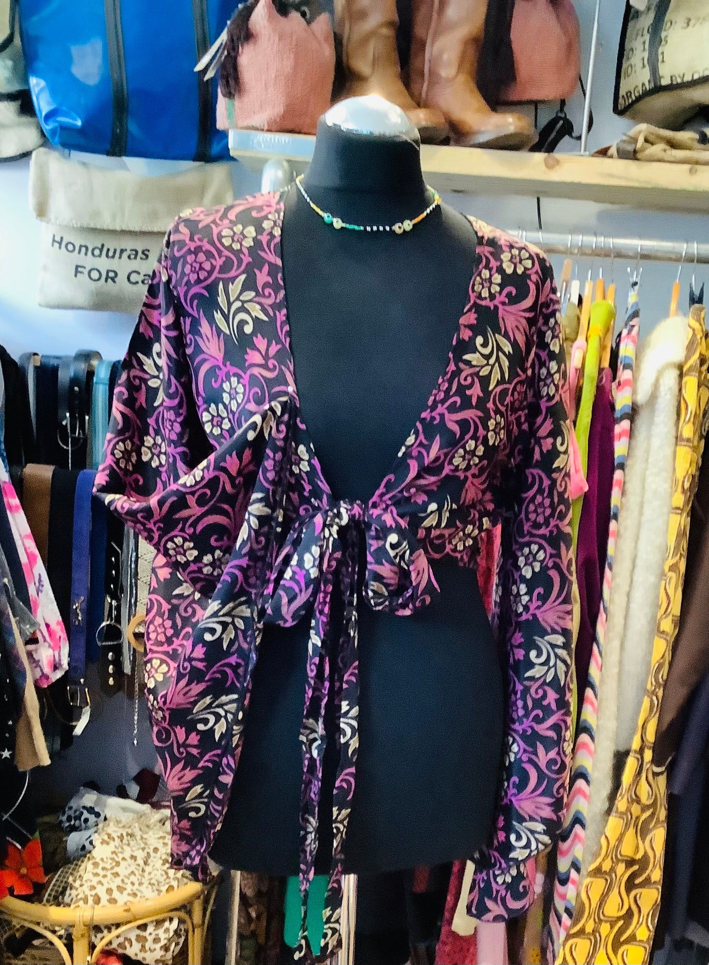 Handmade Indian silk sari fabric wrap top