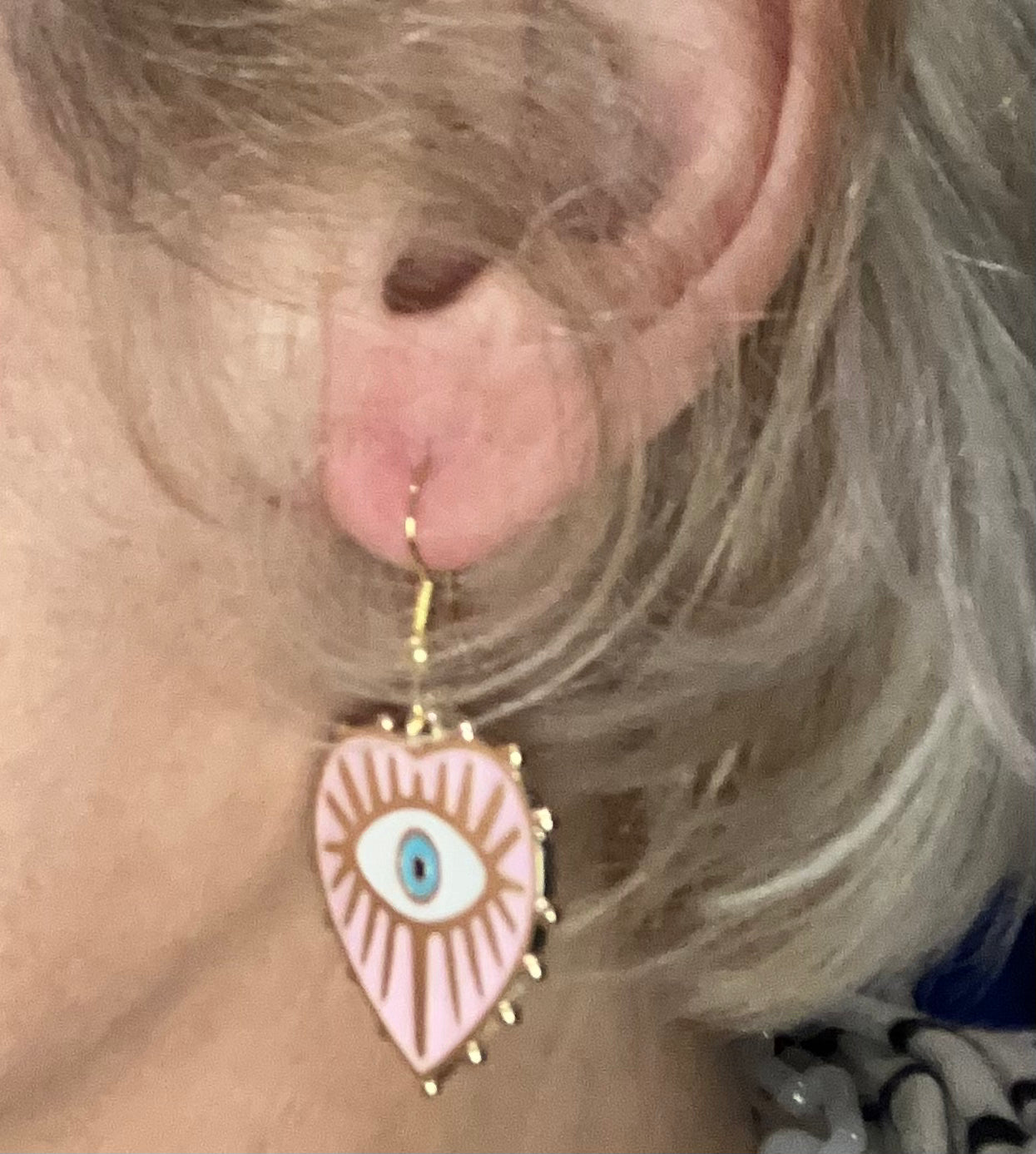 Evil eye enamel heart baby pink and gold earrings